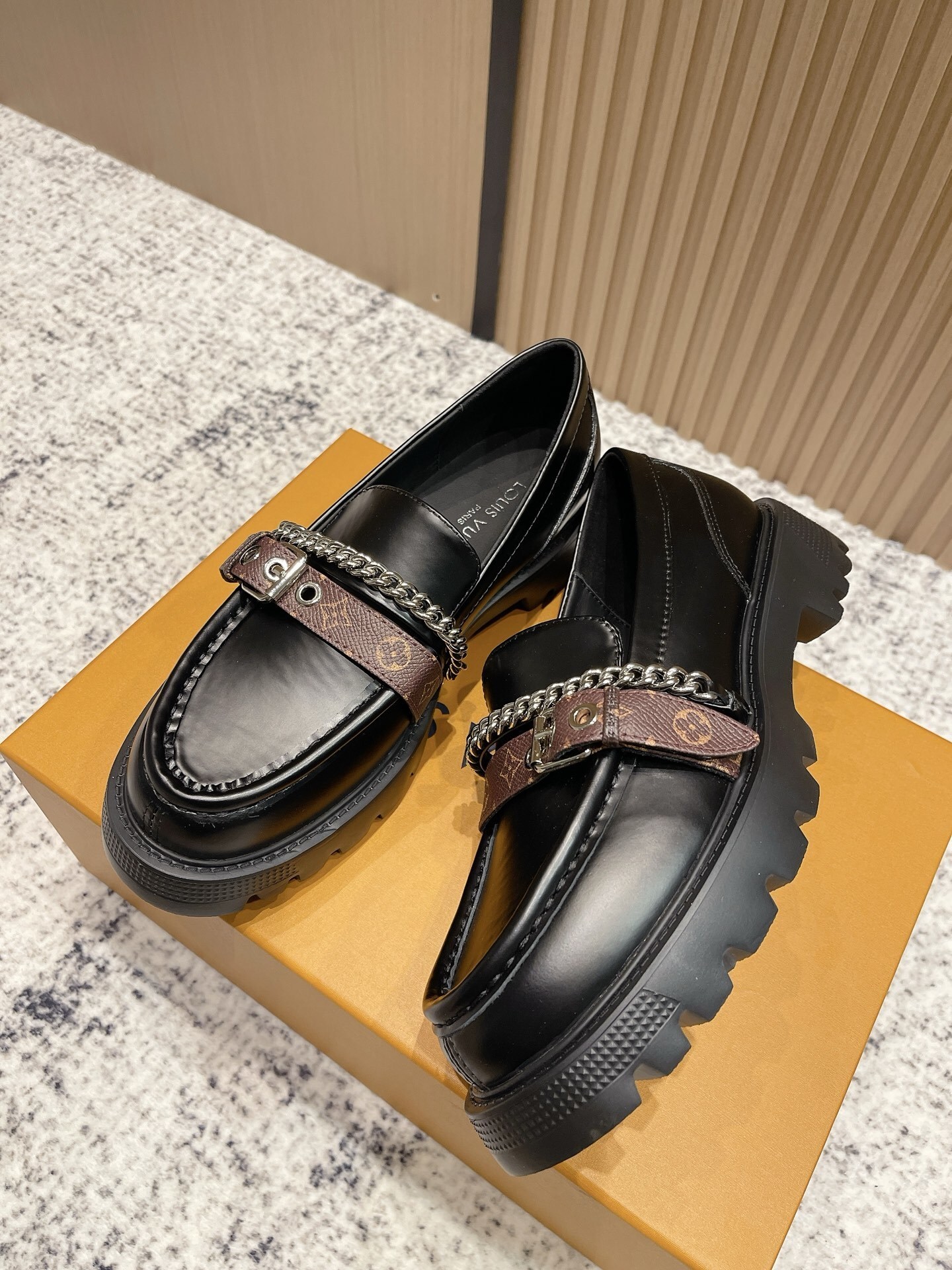 Louis Vuitton Academy Loafers - Monogram Canvas & Silver Chain