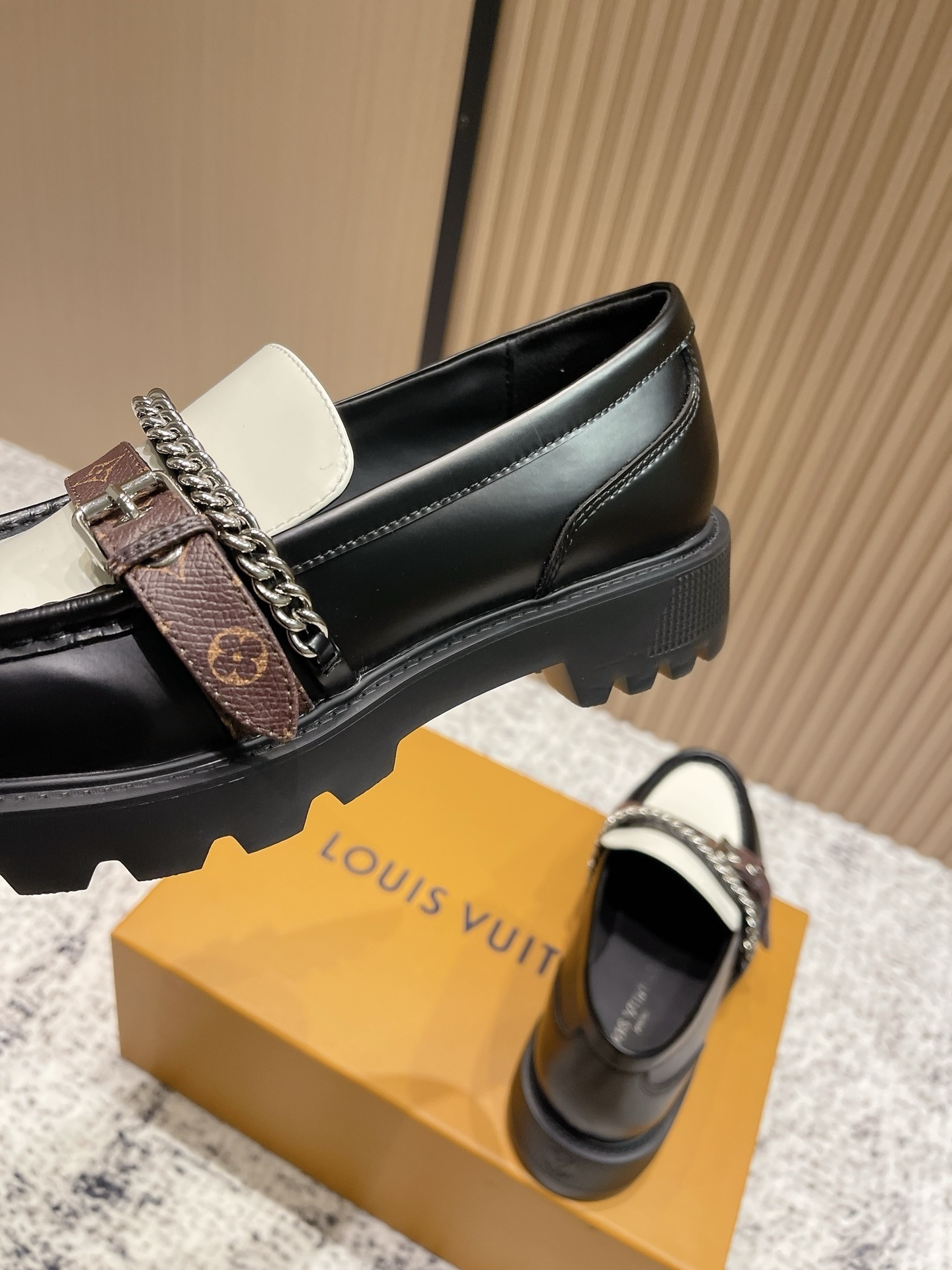 Louis Vuitton Academy Loafers - Black & White Monogram Leather