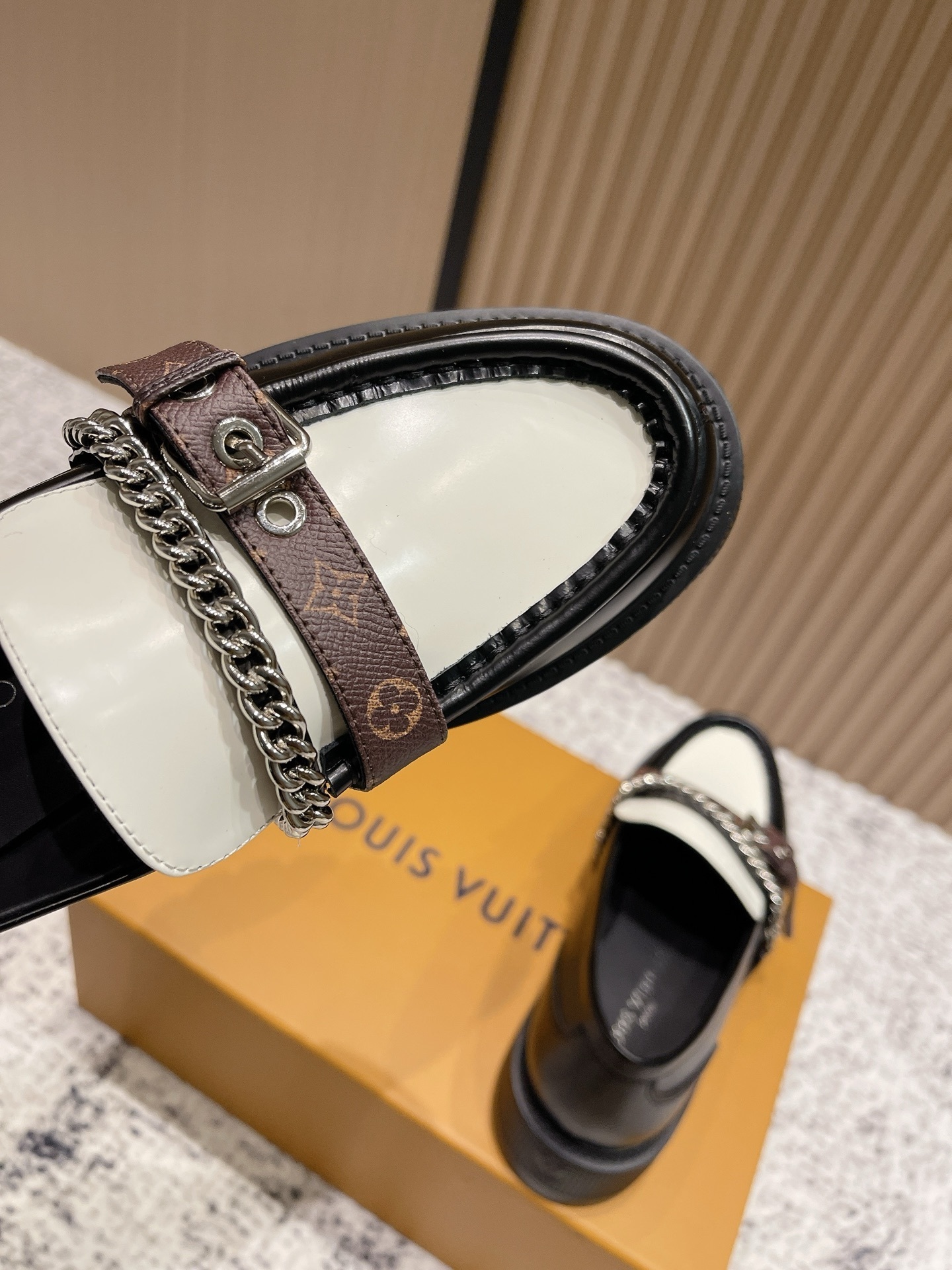 Louis Vuitton Academy Loafers - Black & White Monogram Leather
