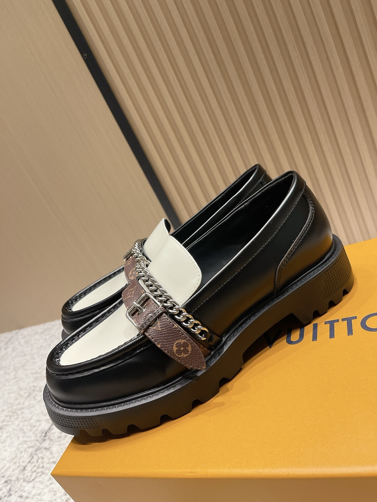 Louis Vuitton Academy Loafers - Black & White Monogram Leather