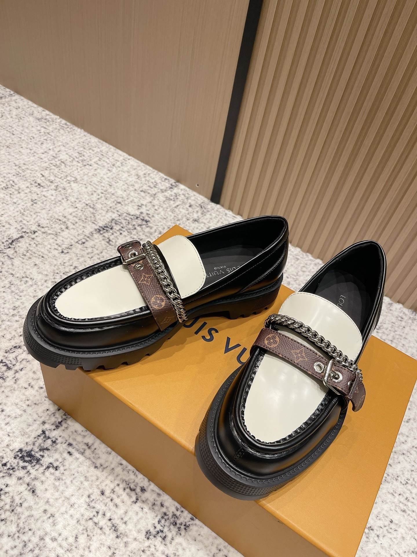Louis Vuitton Academy Loafers - Black & White Monogram Leather
