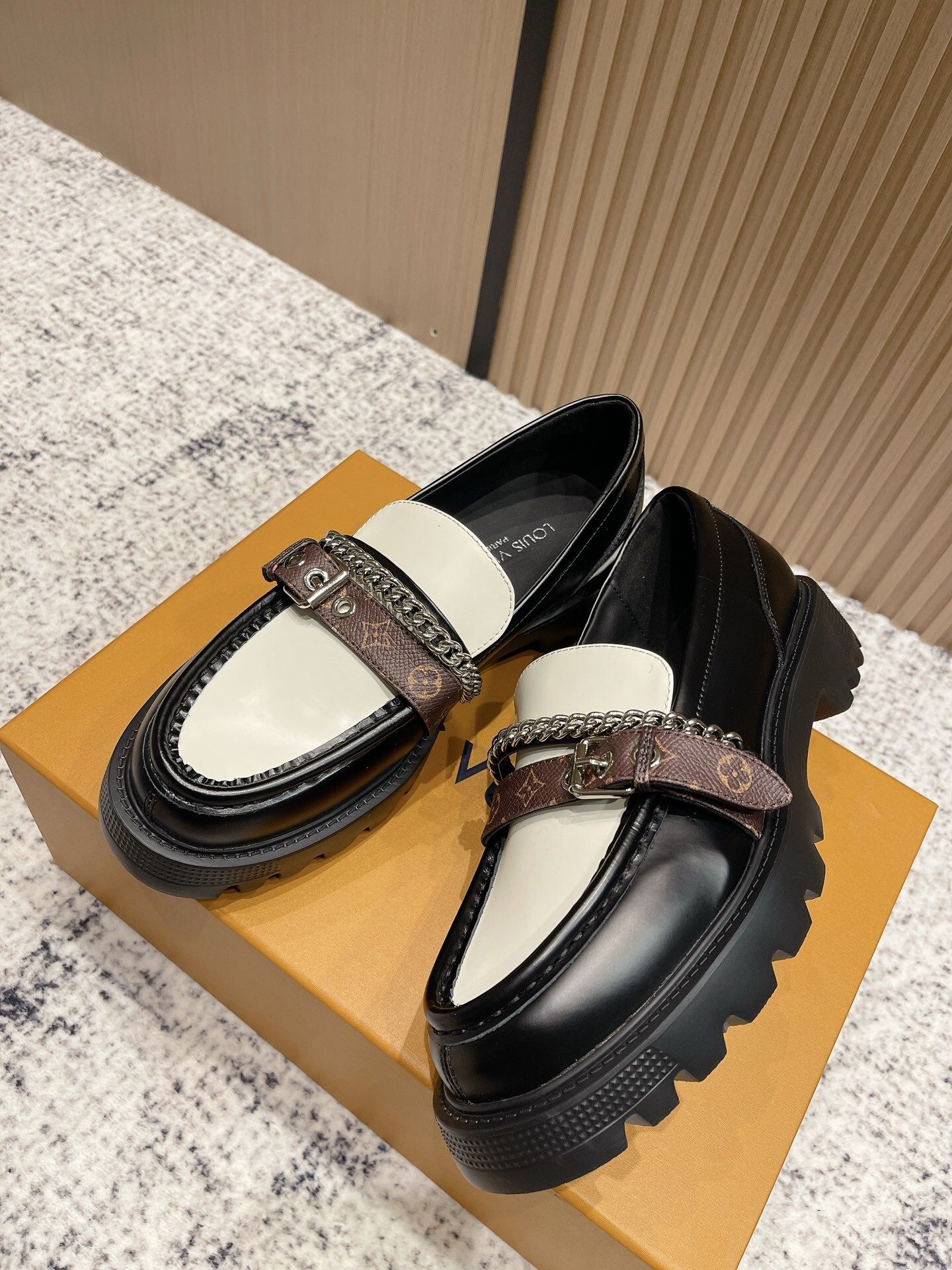 Louis Vuitton Academy Loafers - Black & White Monogram Leather