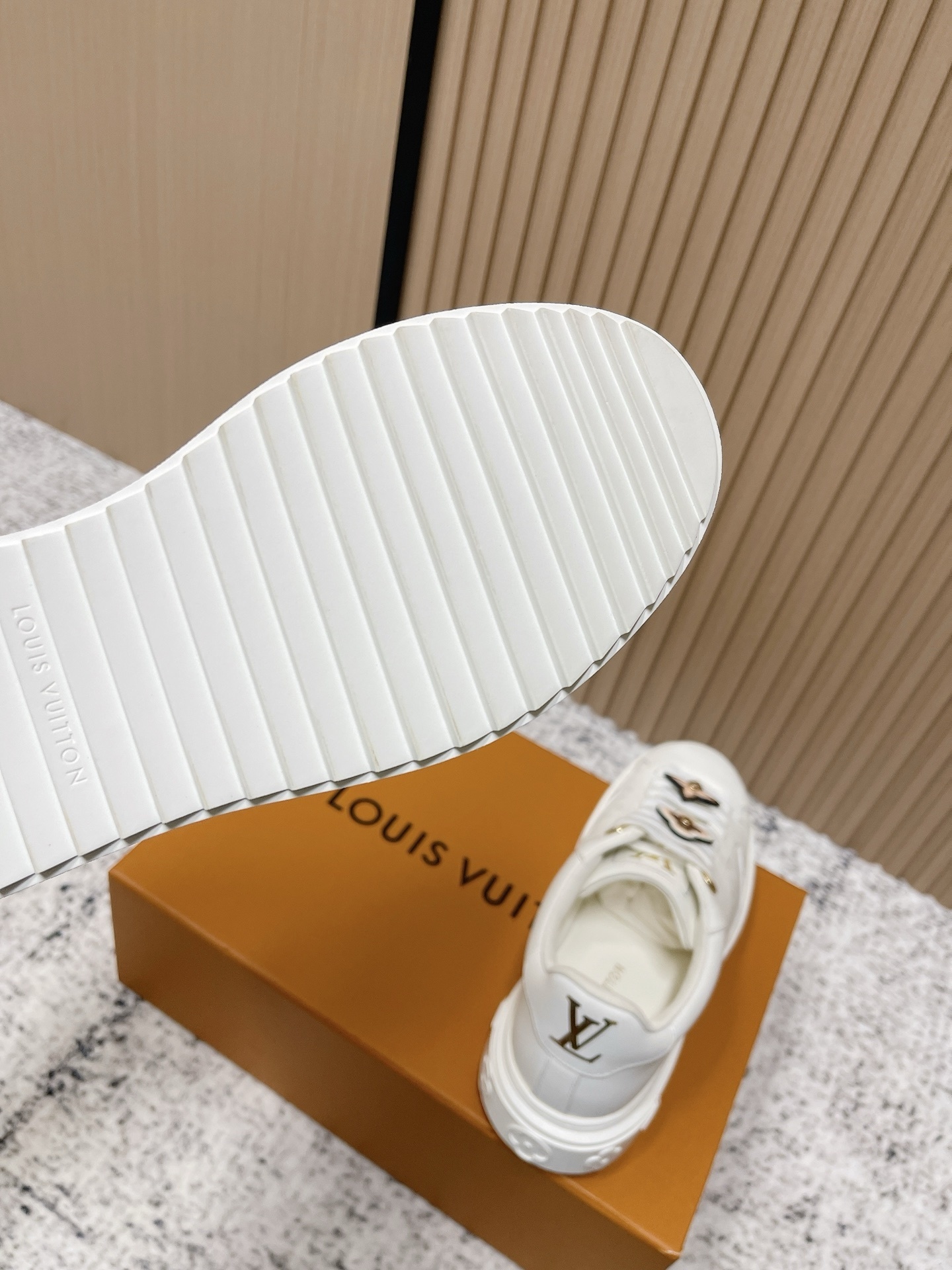 Women's White Monogram Perforated Leather Flower Charm Sneakers