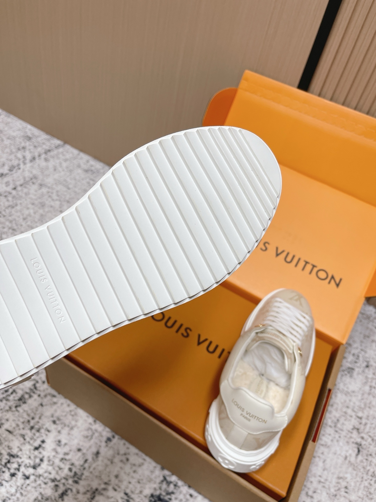 Louis Vuitton Monogram Shearling-Lined Sneakers in Beige