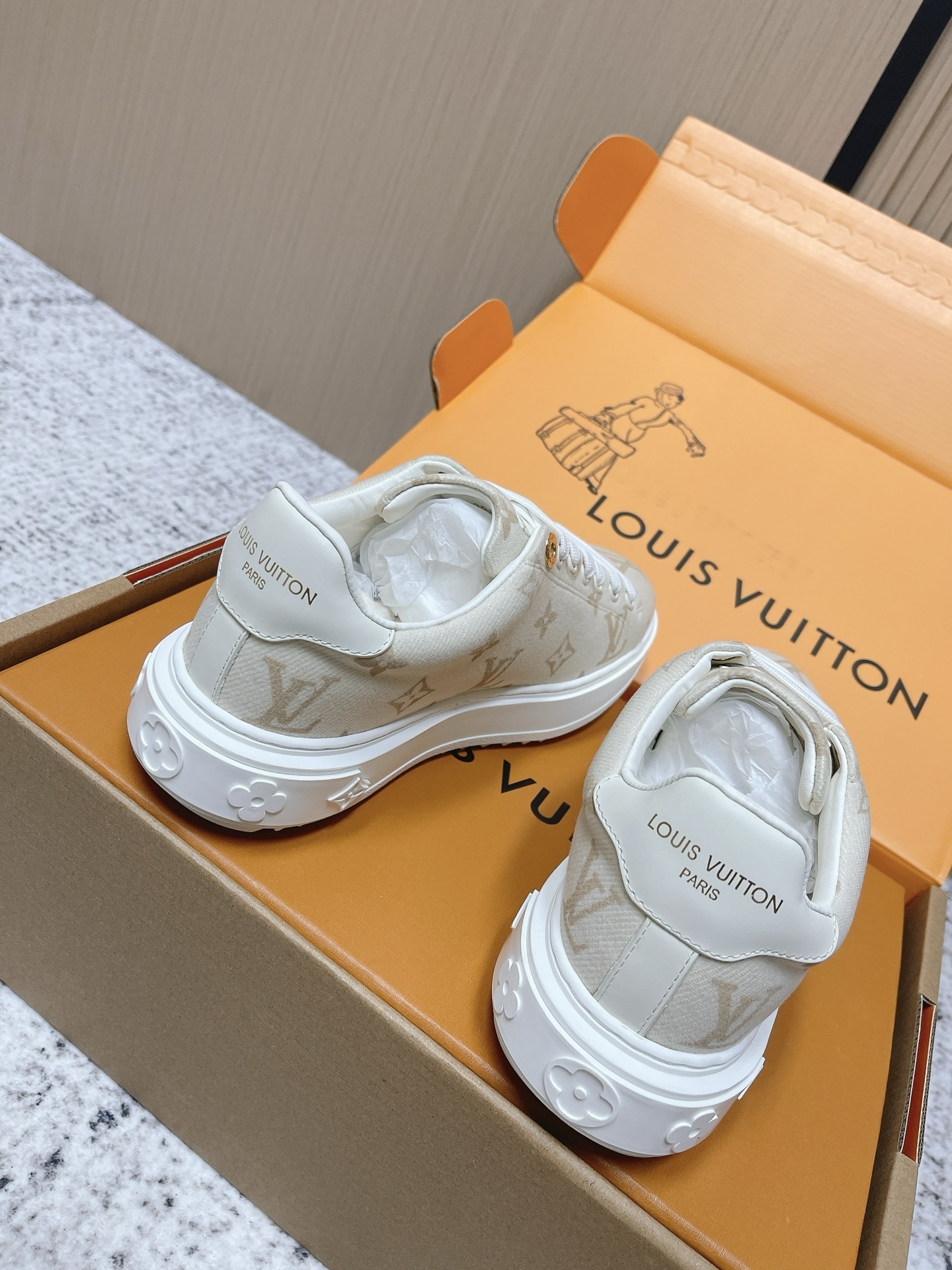 Louis Vuitton Monogram Shearling-Lined Sneakers in Beige
