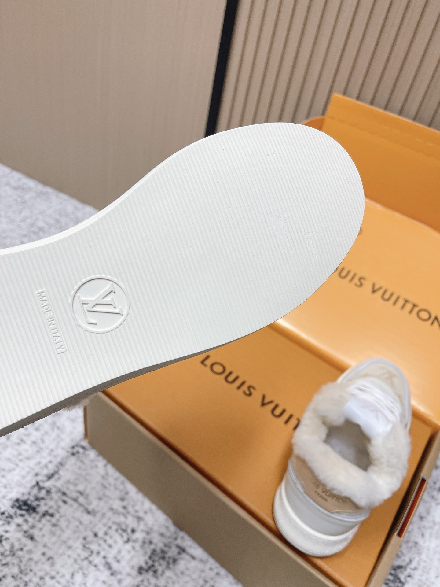 Louis Vuitton White Monogram Shearling Fur-Lined Sneakers