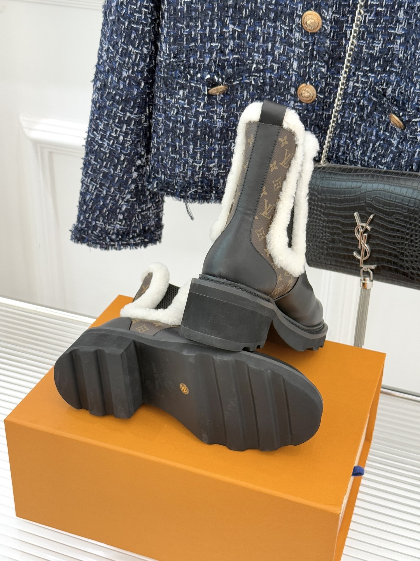 Louis Vuitton Monogram Shearling Leather Ankle Boots