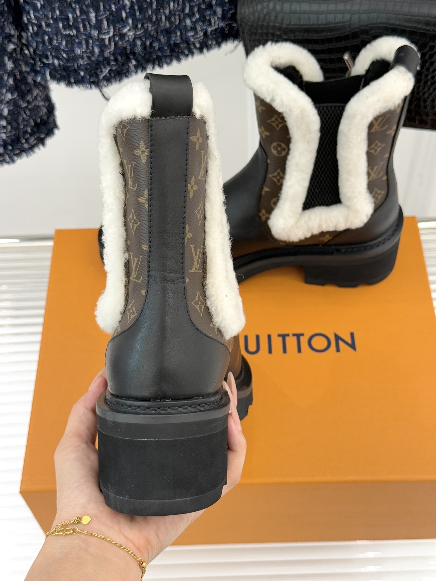 Louis Vuitton Monogram Shearling Leather Ankle Boots