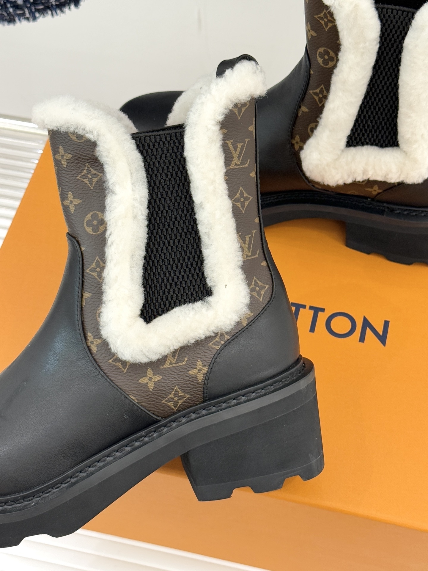 Louis Vuitton Monogram Shearling Leather Ankle Boots