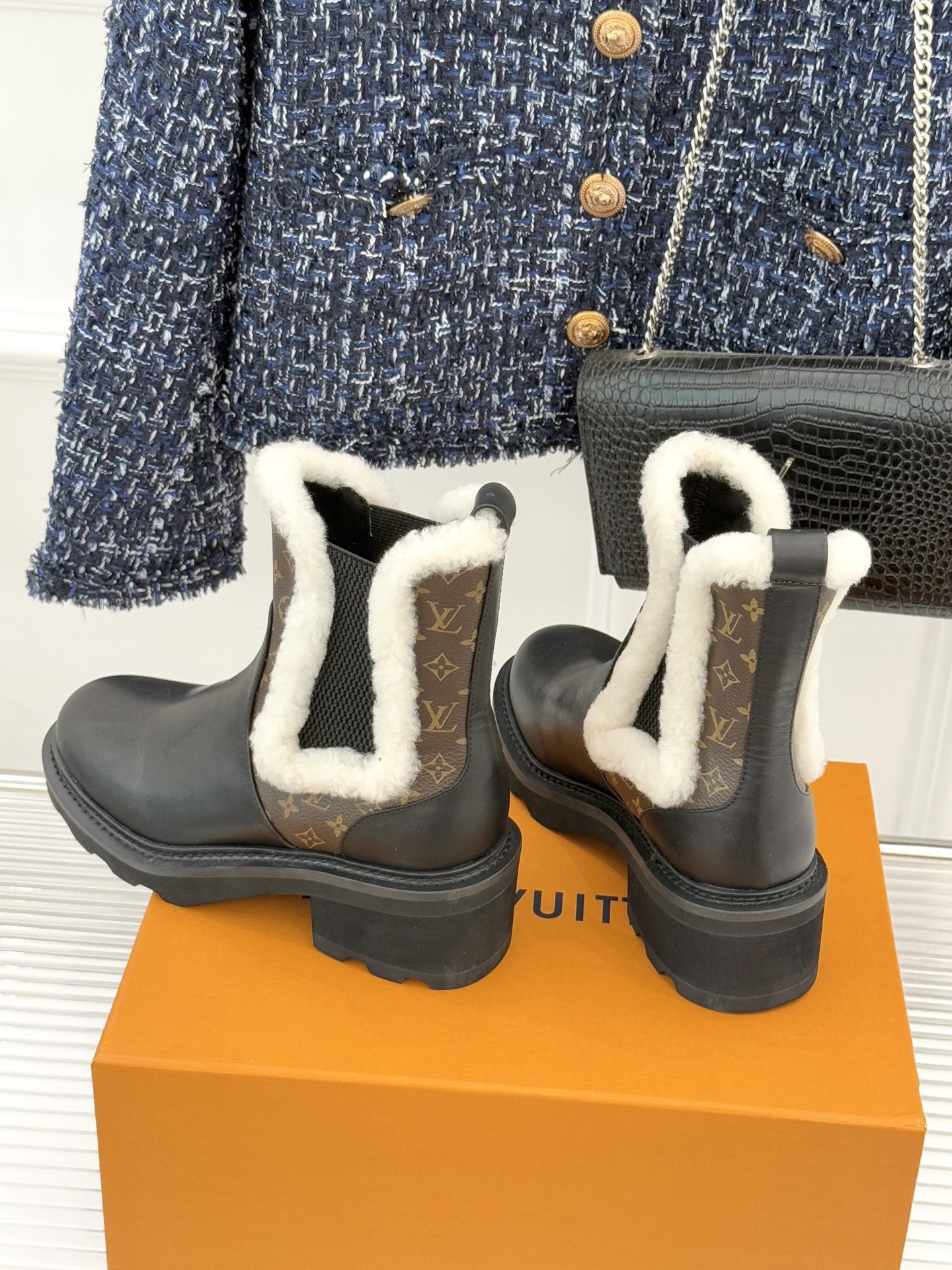 Louis Vuitton Monogram Shearling Leather Ankle Boots