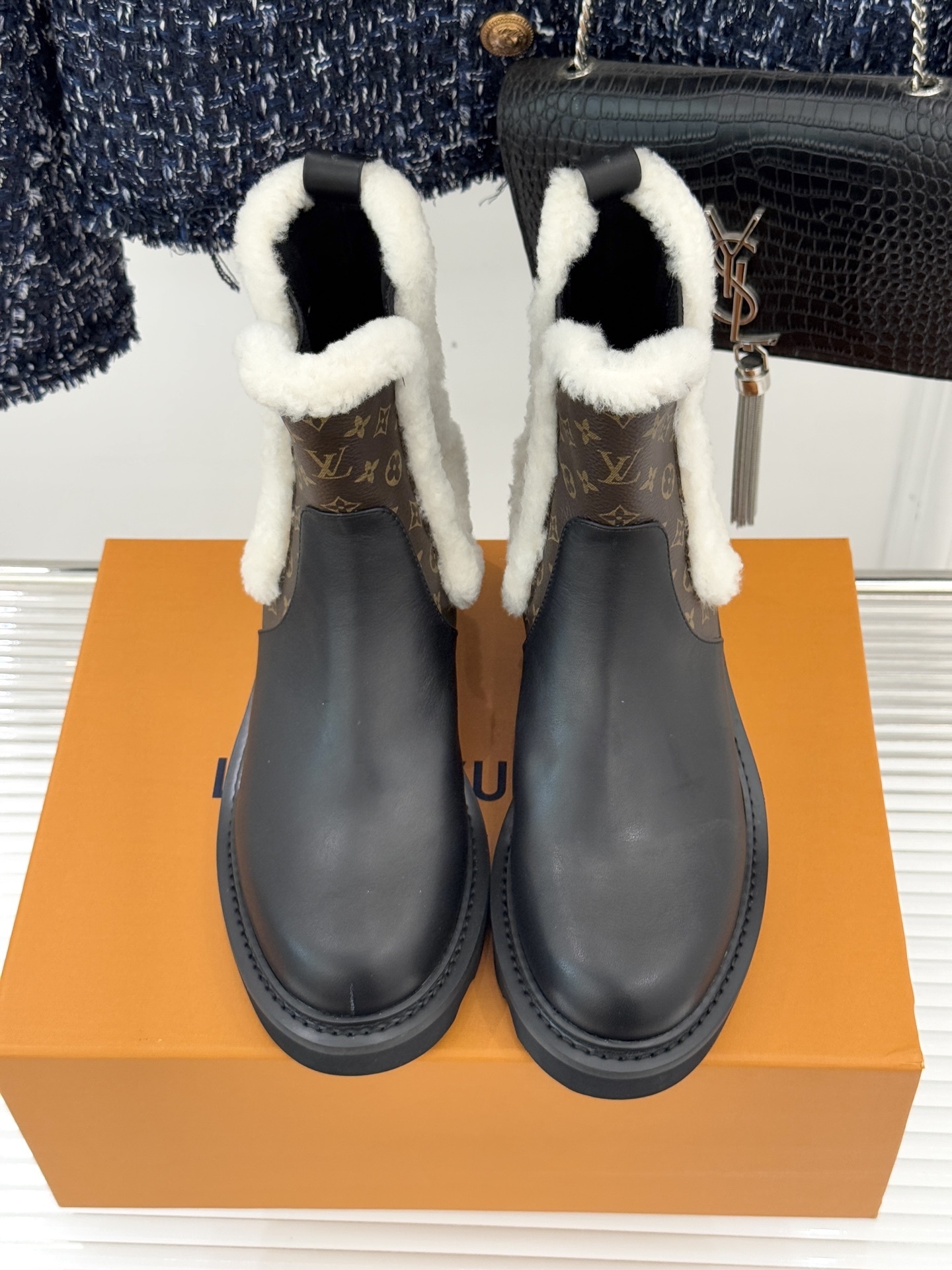 Louis Vuitton Monogram Shearling Leather Ankle Boots