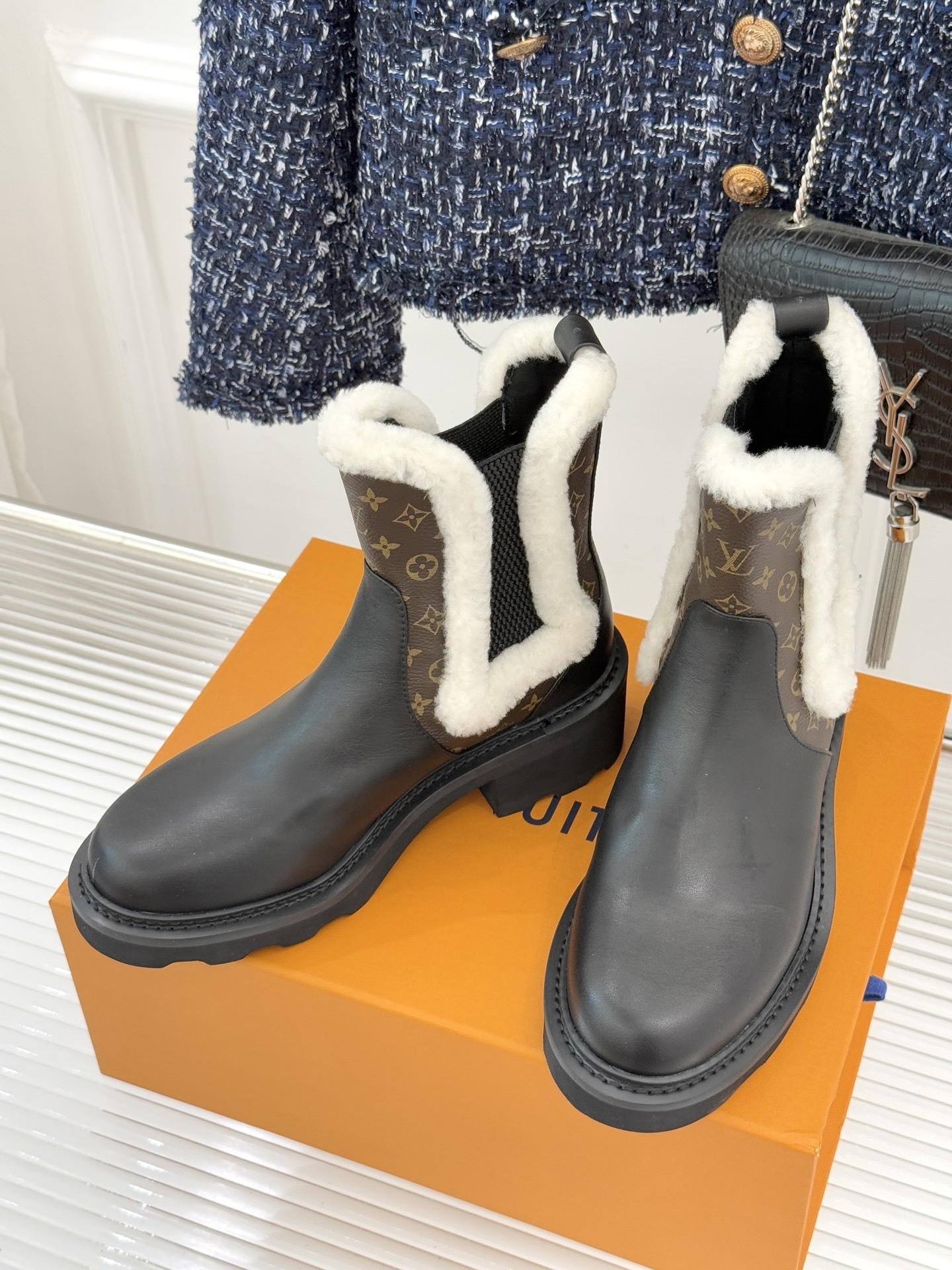 Louis Vuitton Monogram Shearling Leather Ankle Boots