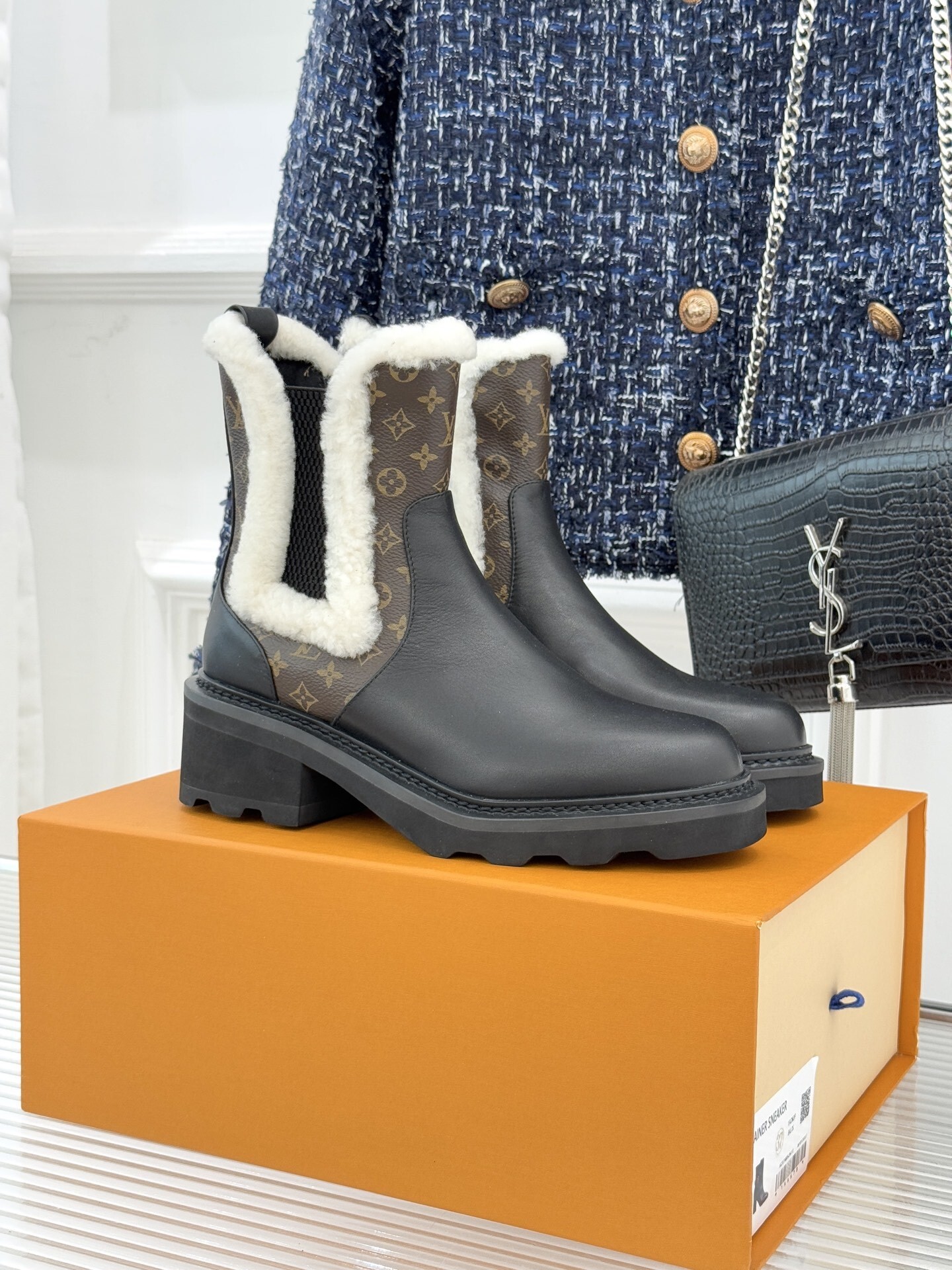 Louis Vuitton Monogram Shearling Leather Ankle Boots