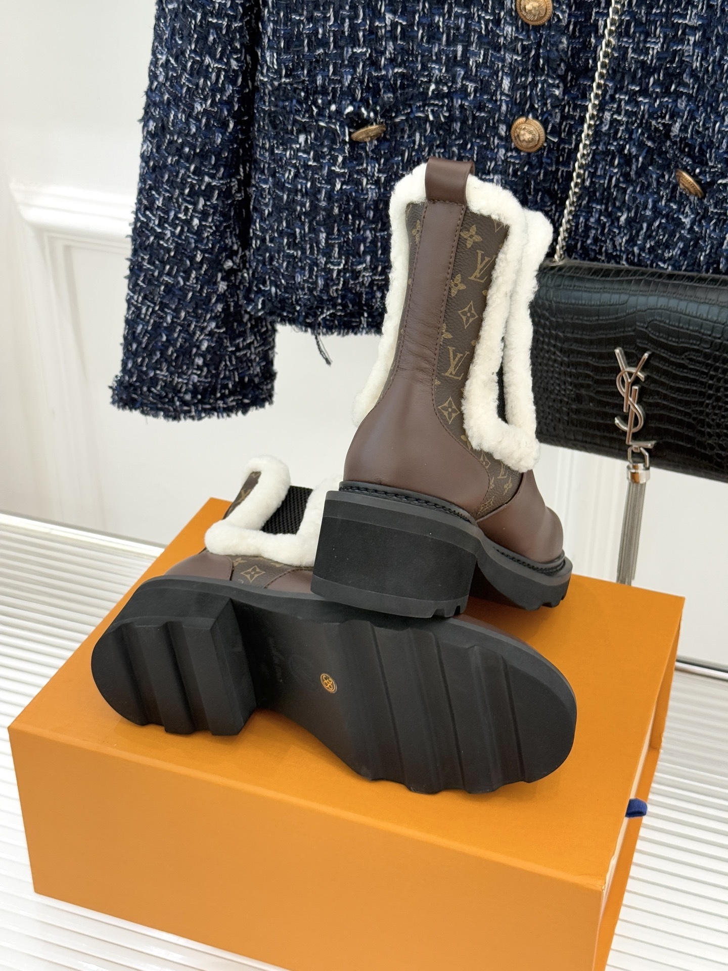 Louis Vuitton Monogram Leather & Shearling Winter Boots