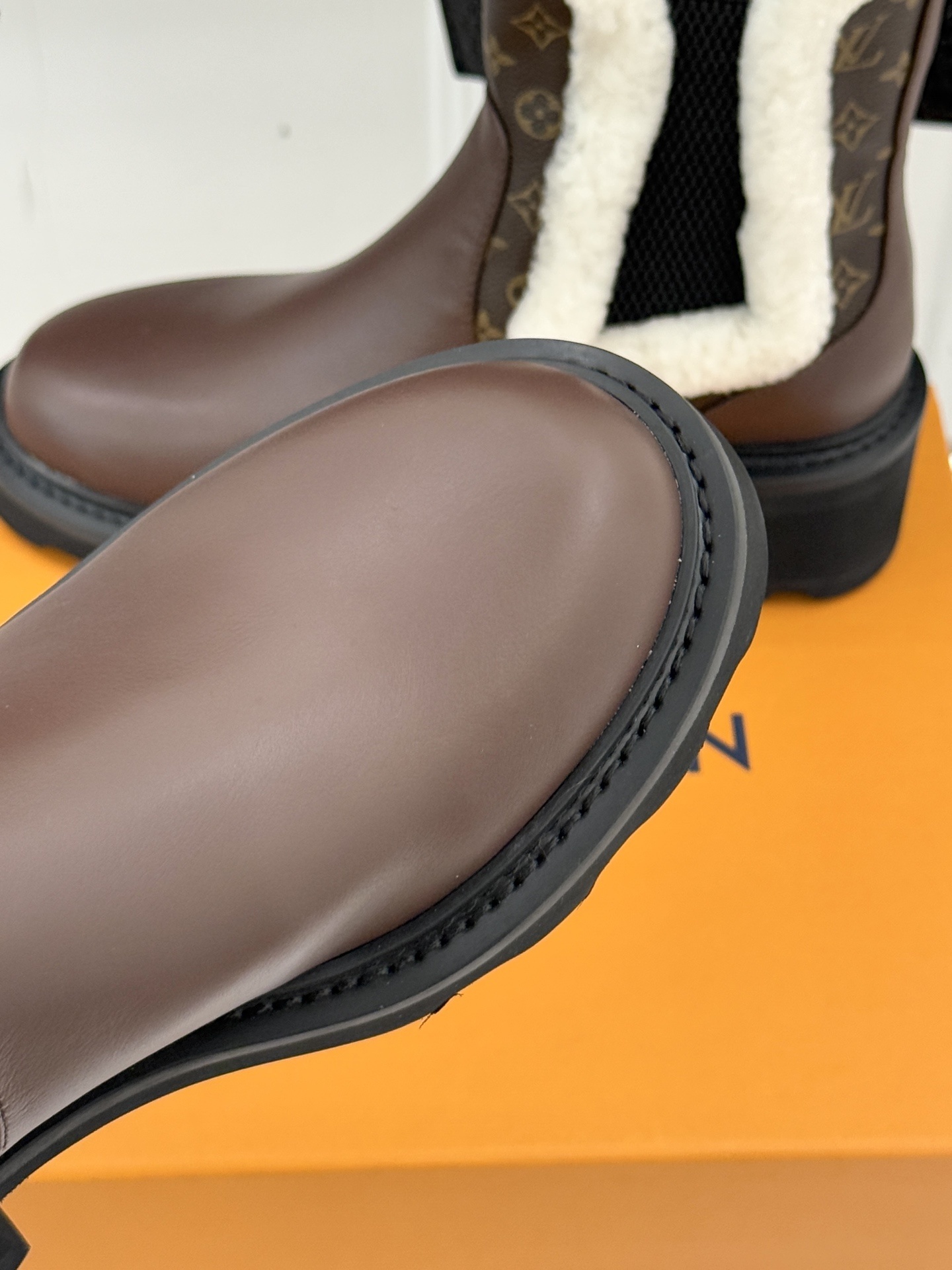 Louis Vuitton Monogram Leather & Shearling Winter Boots