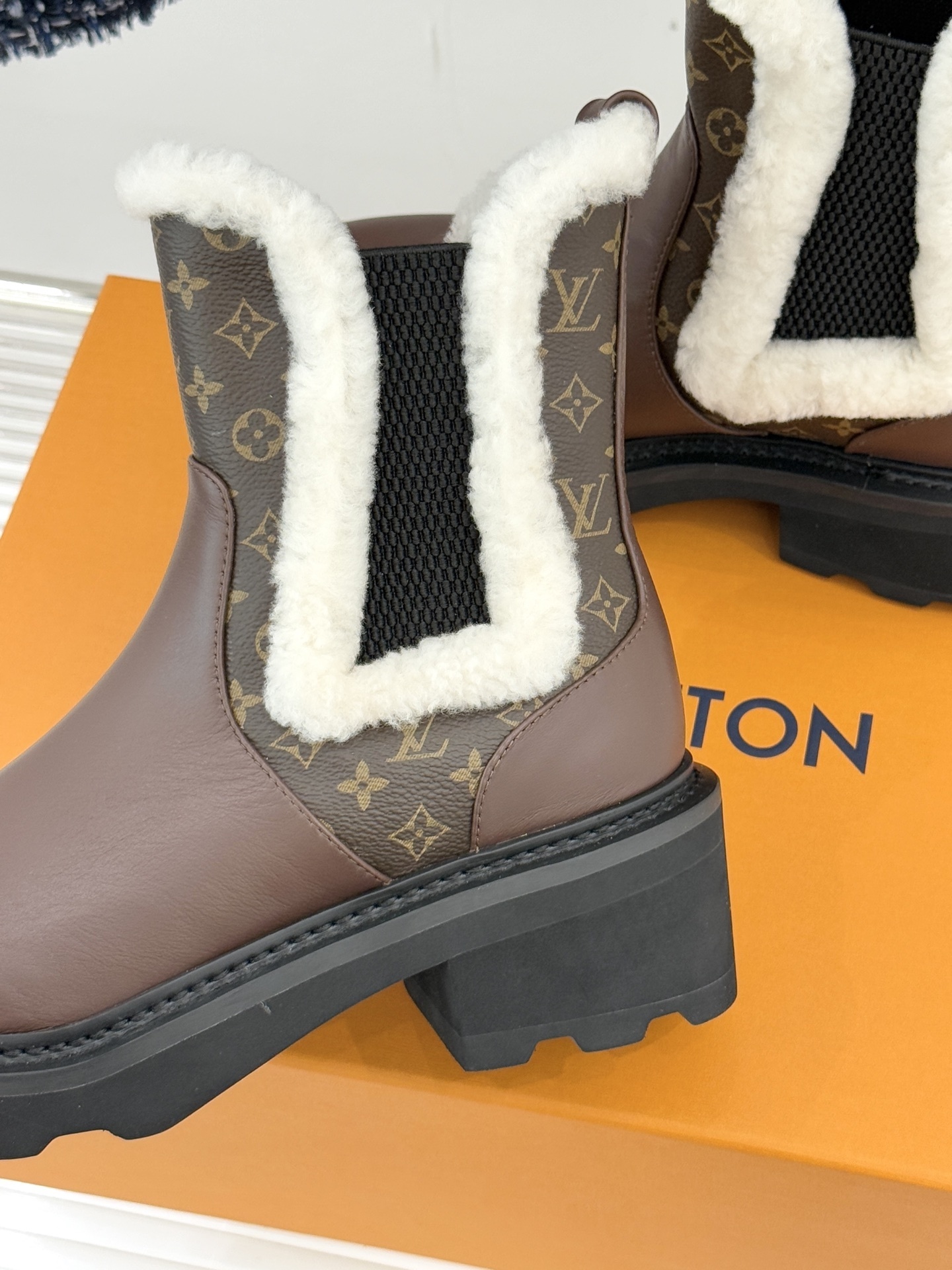 Louis Vuitton Monogram Leather & Shearling Winter Boots