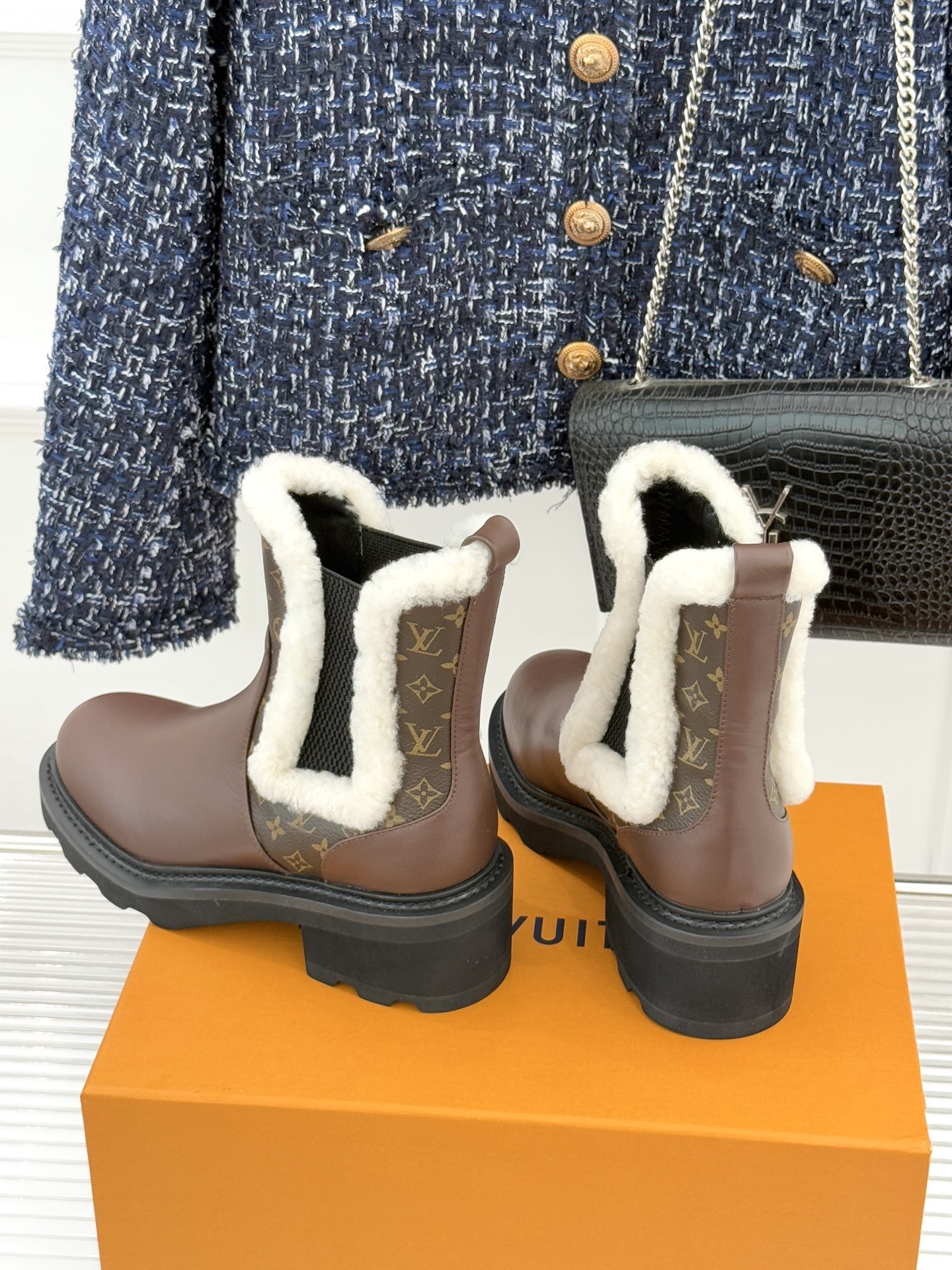 Louis Vuitton Monogram Leather & Shearling Winter Boots