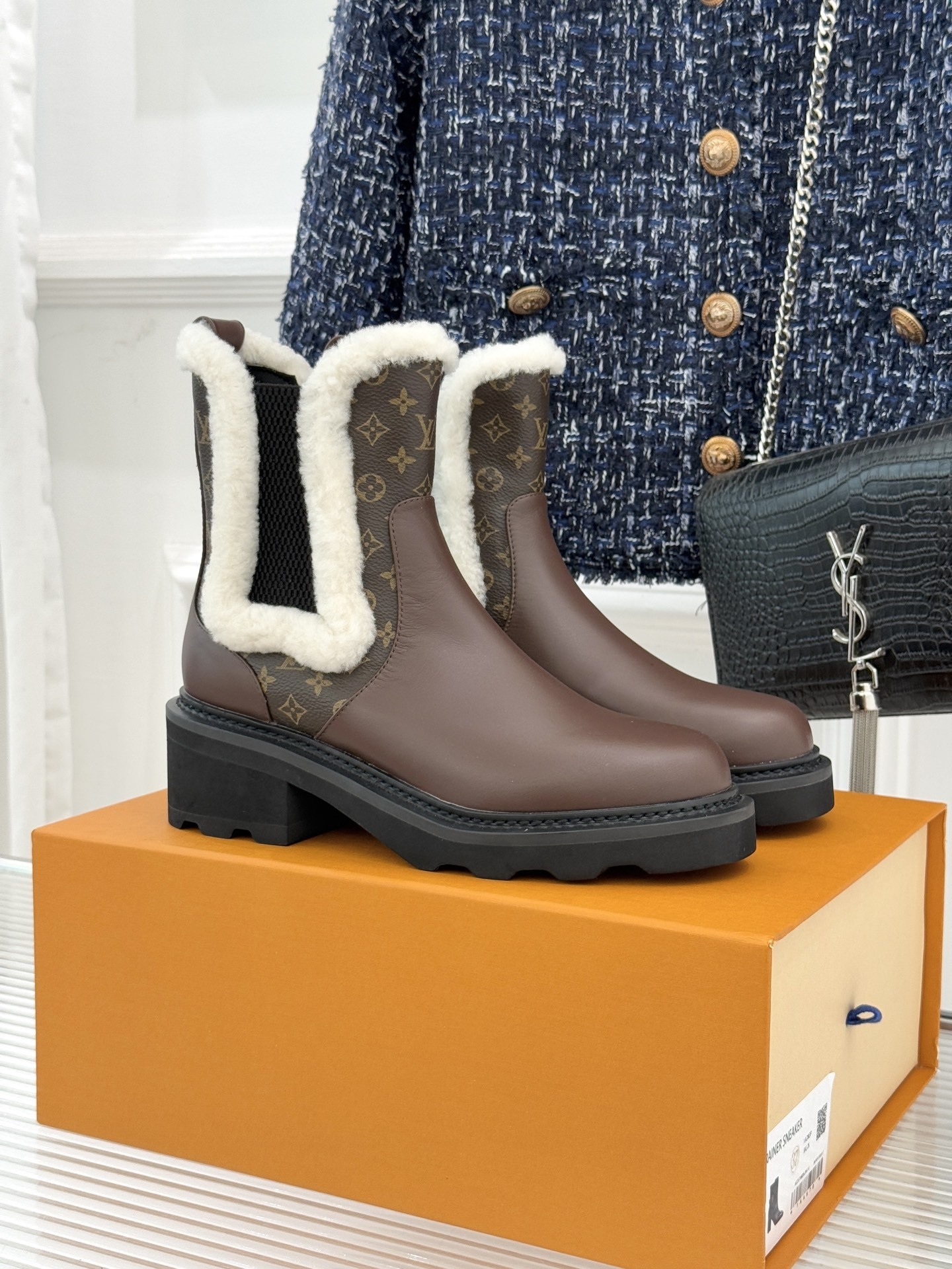 Louis Vuitton Monogram Leather & Shearling Winter Boots