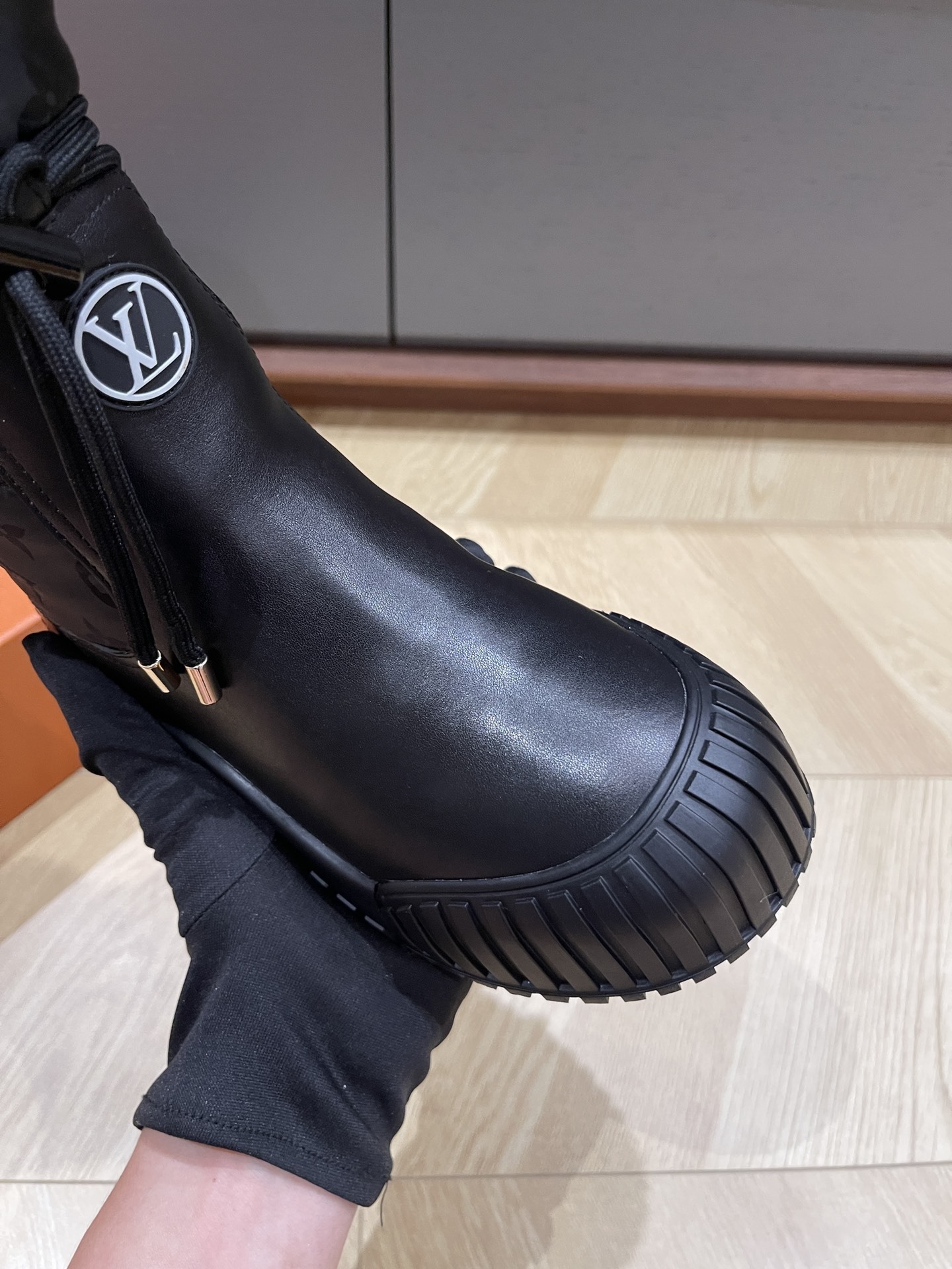 Louis Vuitton Black Faux Fur Winter Snow Boots with LV Logo