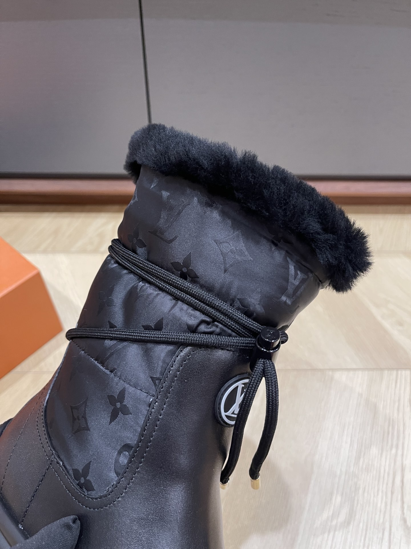 Louis Vuitton Black Faux Fur Winter Snow Boots with LV Logo