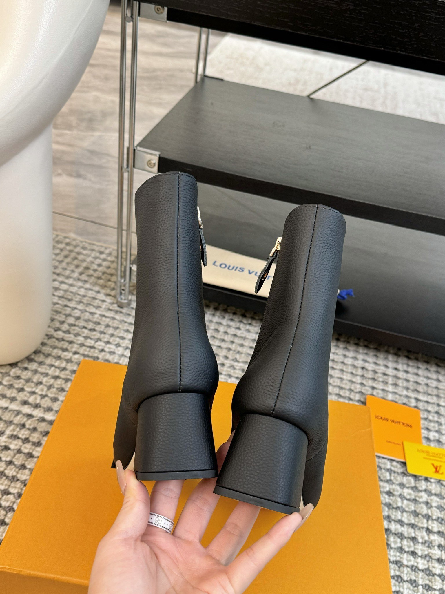 Louis Vuitton Black Leather Ankle Boots - Chic LV Logo Booties