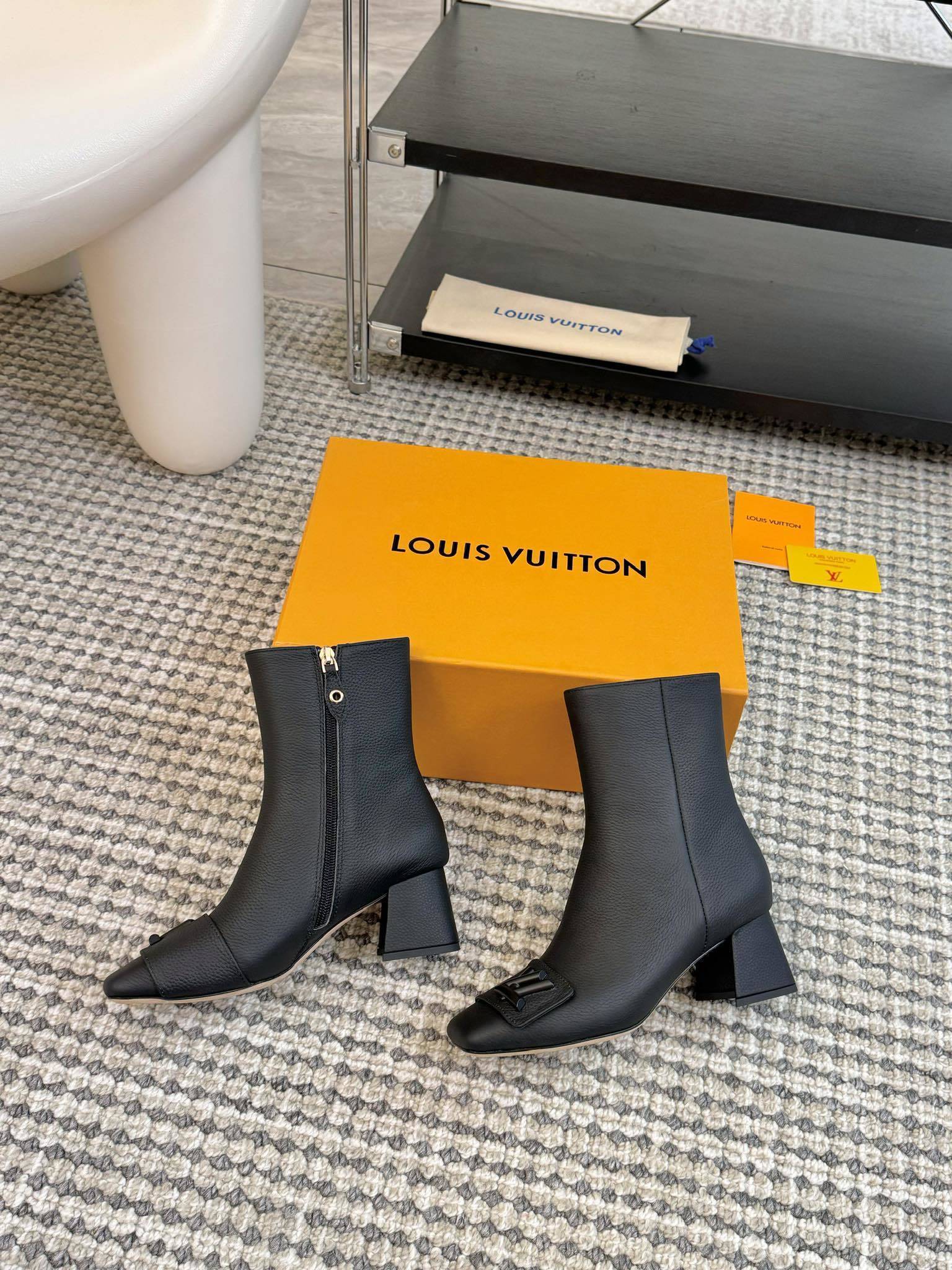 Louis Vuitton Black Leather Ankle Boots - Chic LV Logo Booties