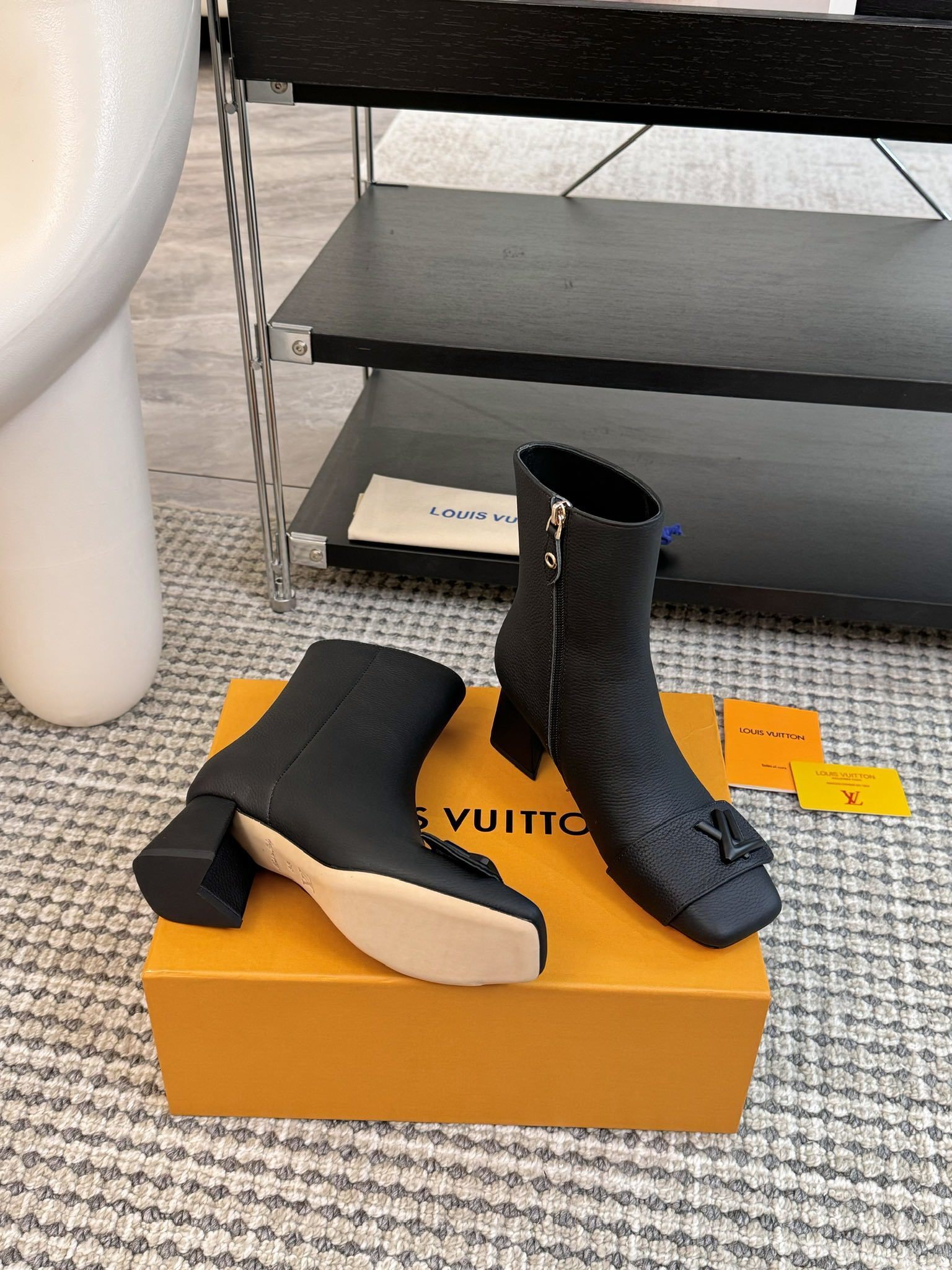 Louis Vuitton Black Leather Ankle Boots - Chic LV Logo Booties