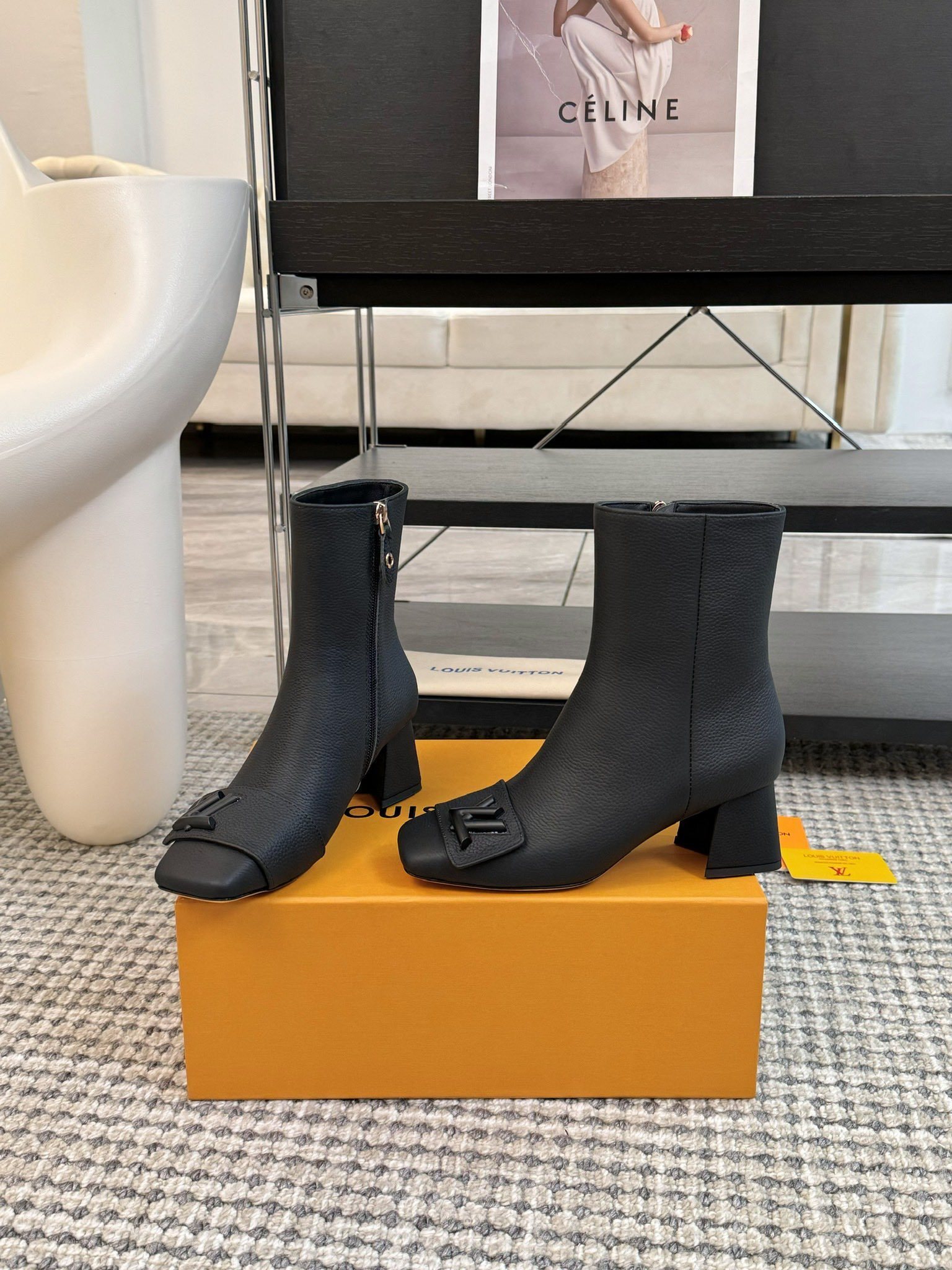 Louis Vuitton Black Leather Ankle Boots - Chic LV Logo Booties