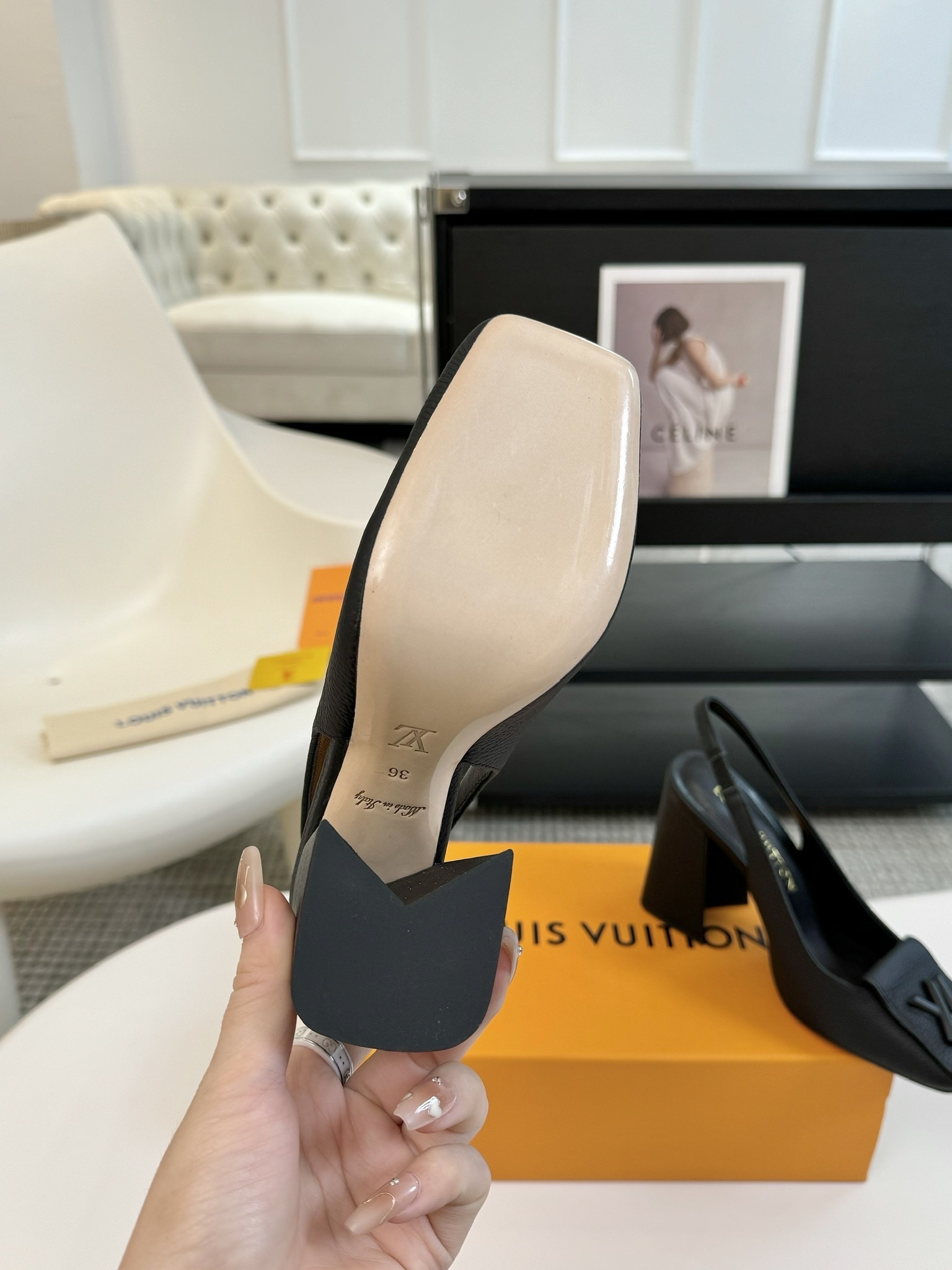 Louis Vuitton Black Leather Slingback Pumps with Matte LV Logo