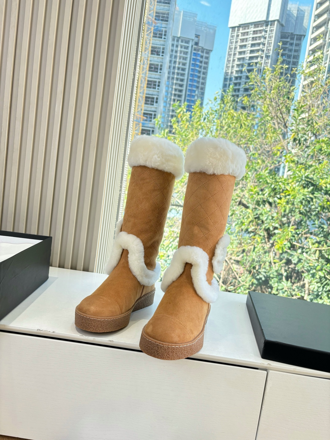 Women’s Quilted Suede Mid-Calf Winter Boots with Faux Fur