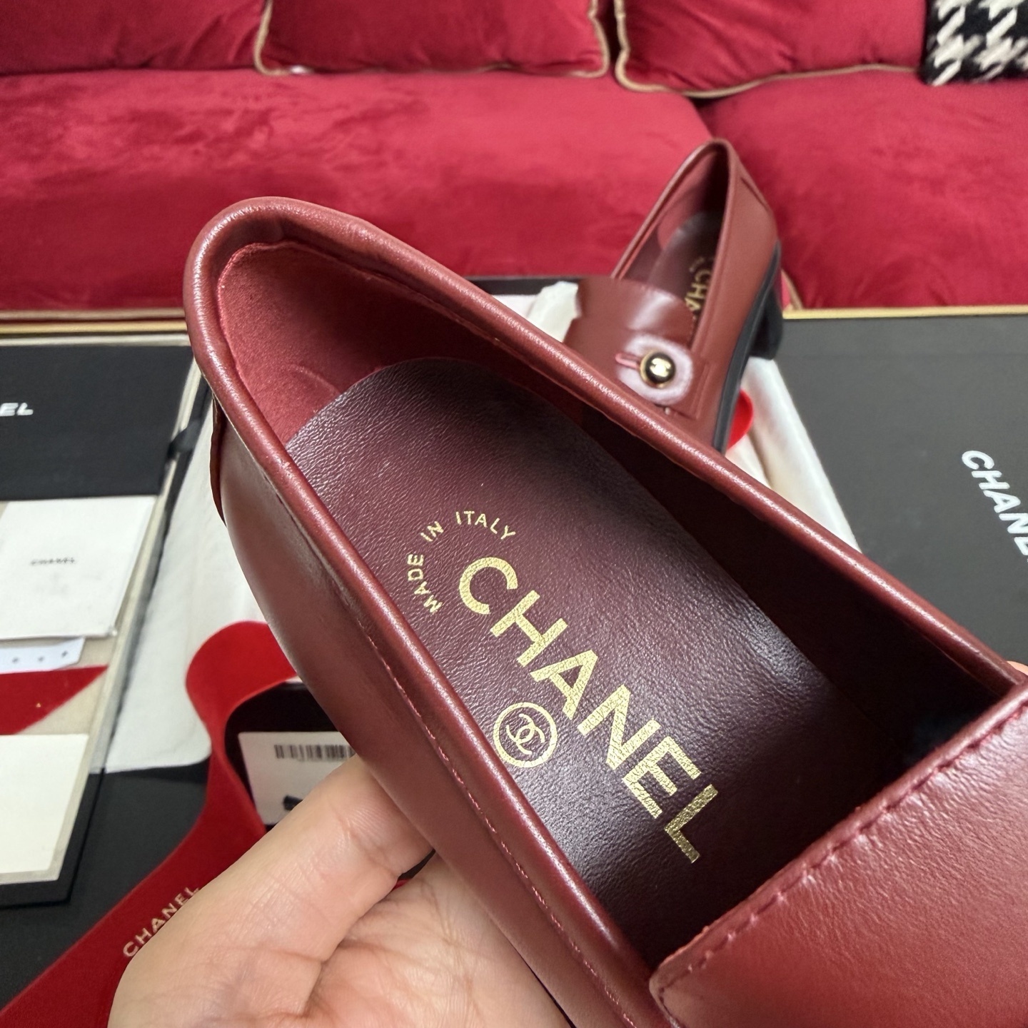 Chanel Burgundy Leather Block Heel Loafers with CC Logo