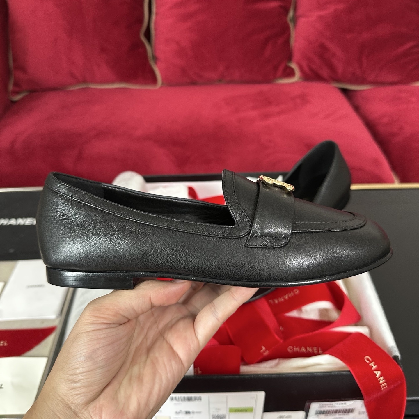 Chanel CC Logo Black Leather Loafers - Luxury Designer Flats