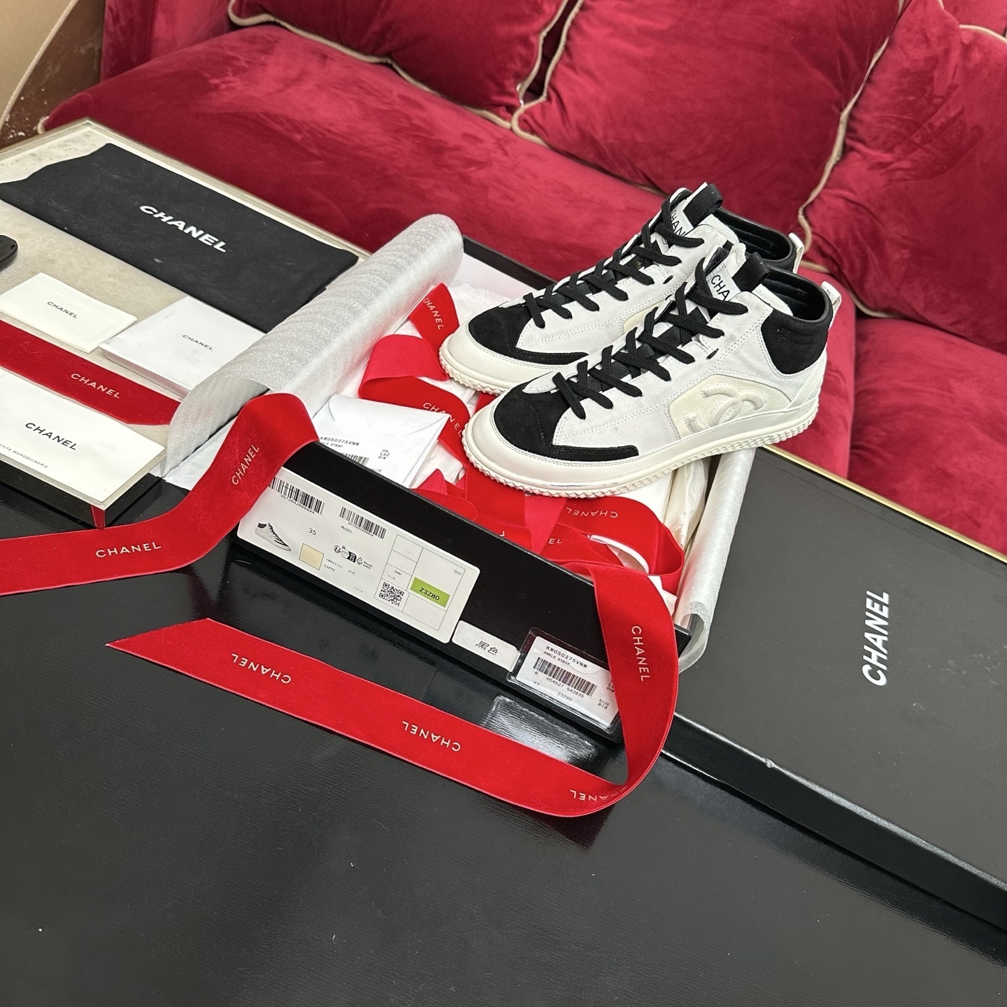 Chanel High-Top Sneakers Black & White Suede Luxury Shoes