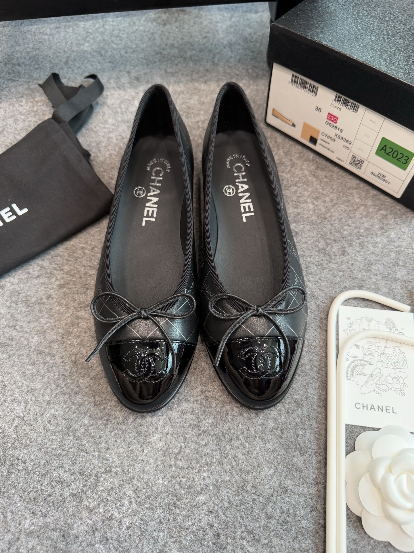 Chanel Black Quilted Lambskin Ballet Flats with Patent Toe