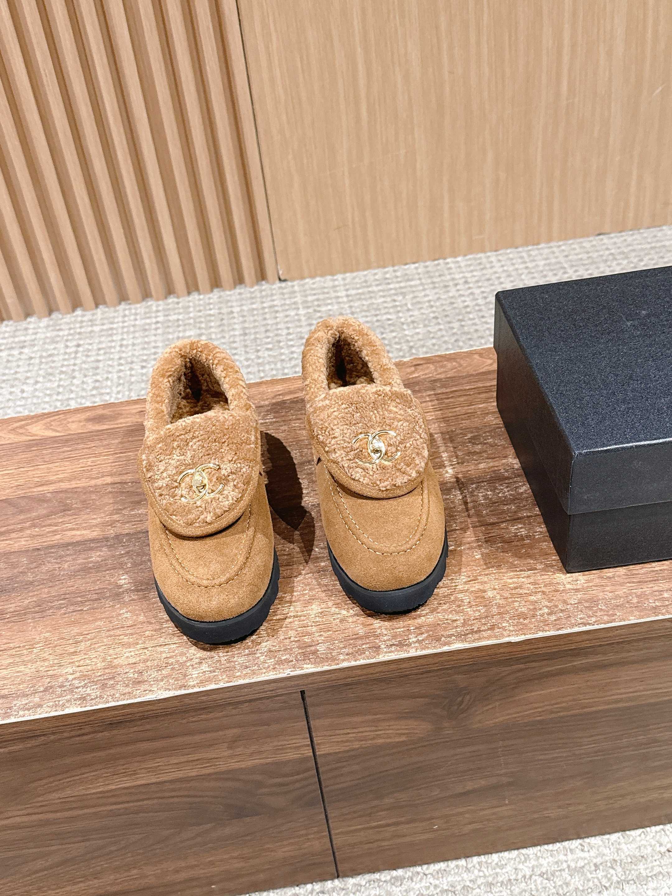 Premium Brown Suede Fur-Lined Loafers with Gold Logo Detail
