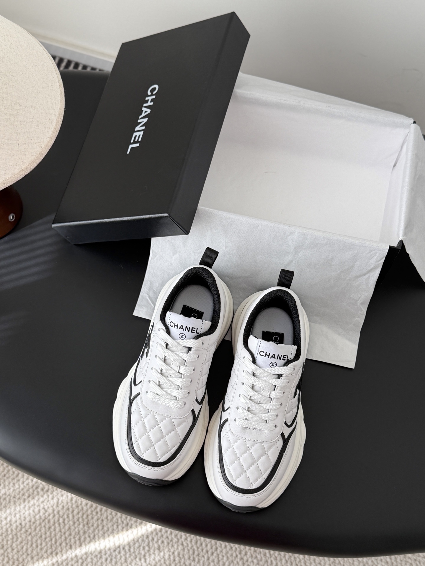 Chanel White Quilted Leather Chunky Sneakers with Interlocking CC Logo