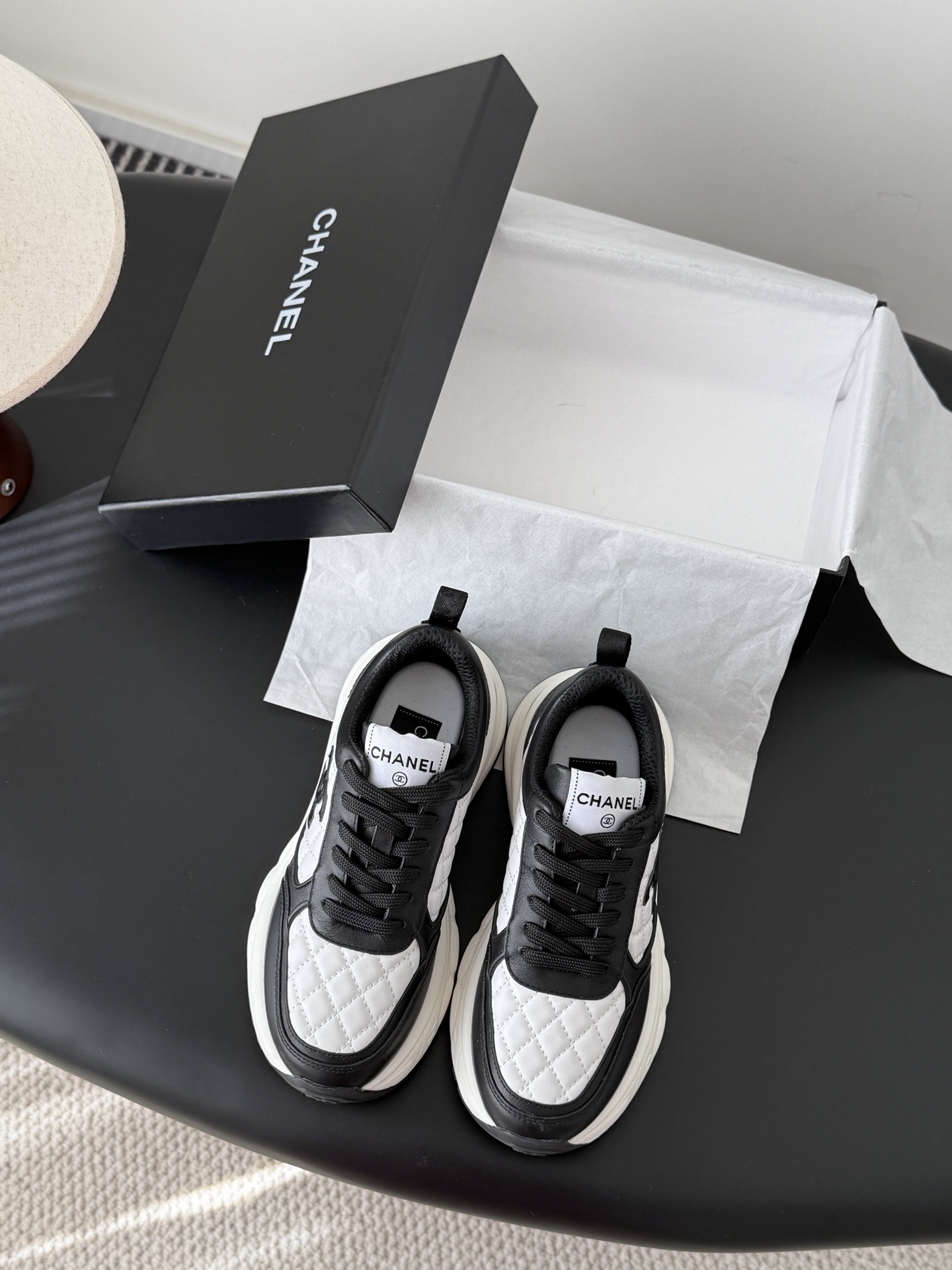 Chanel Black & White Quilted Chunky Designer Sneakers