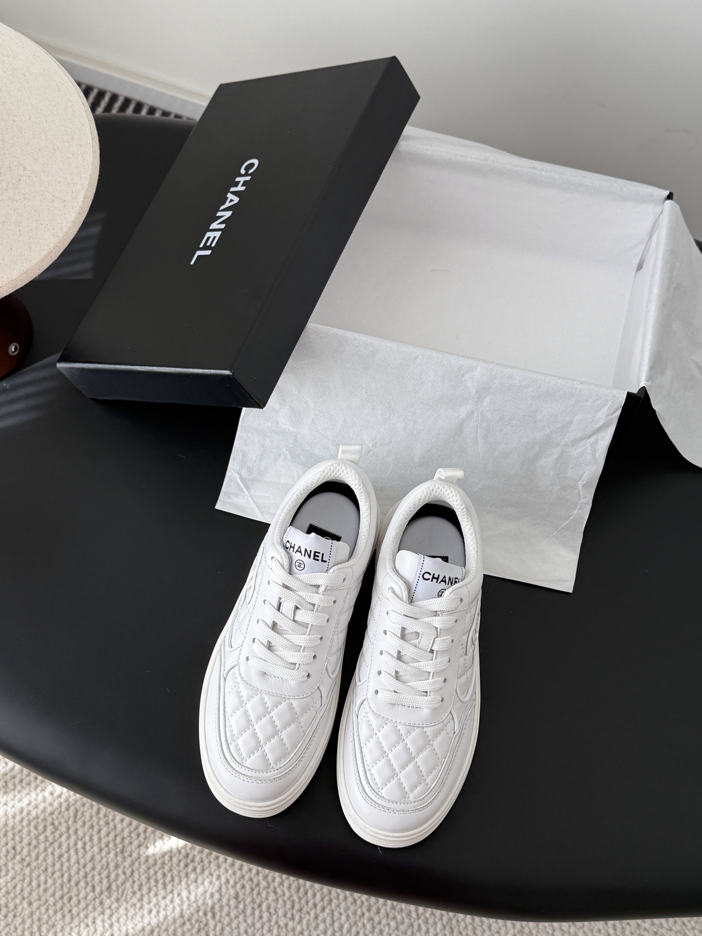 Chanel White Quilted Leather Sneakers – Luxury CC Logo Trainers