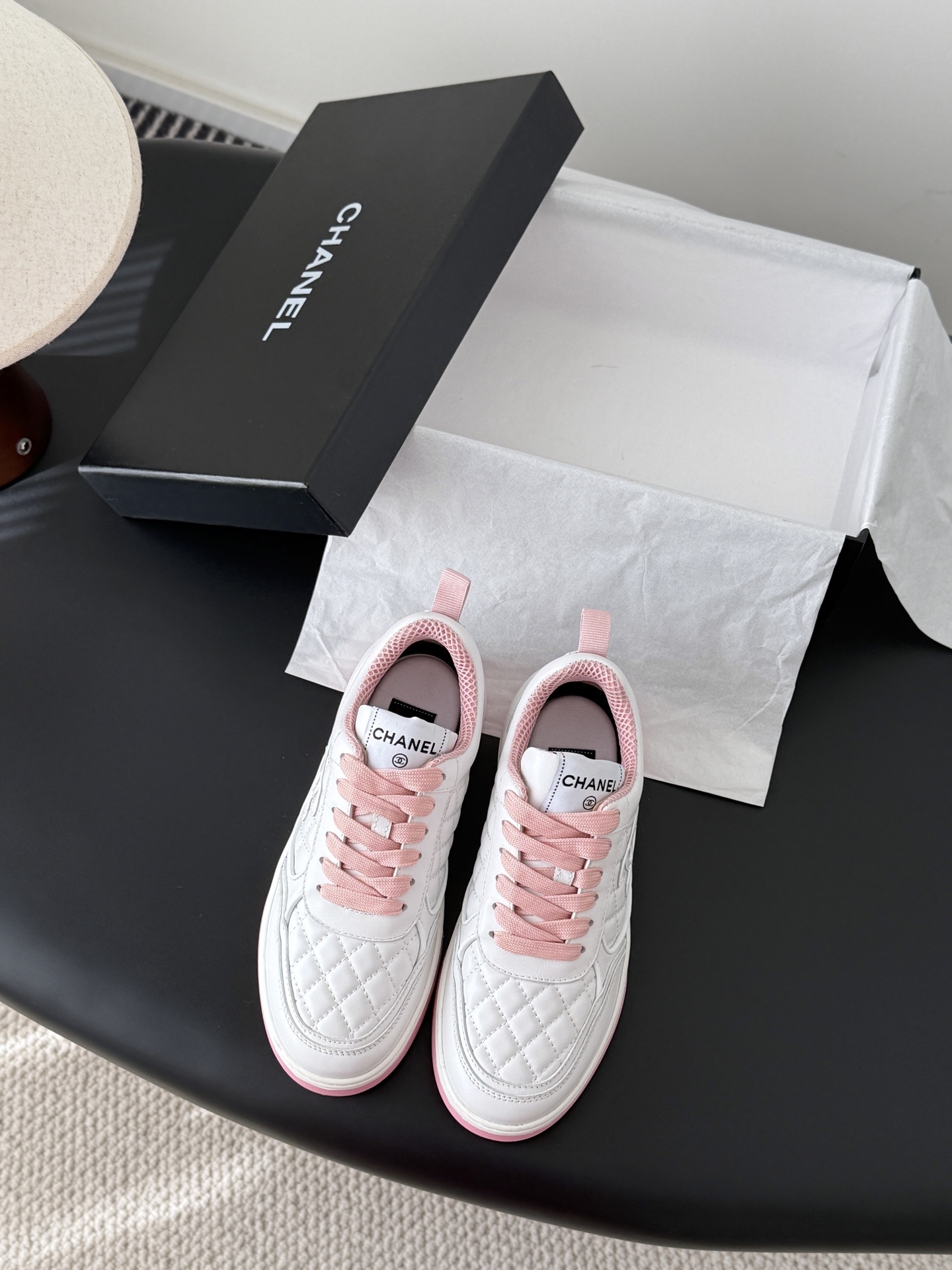 Chanel Quilted Leather Sneakers in White and Pink – Luxury Shoes