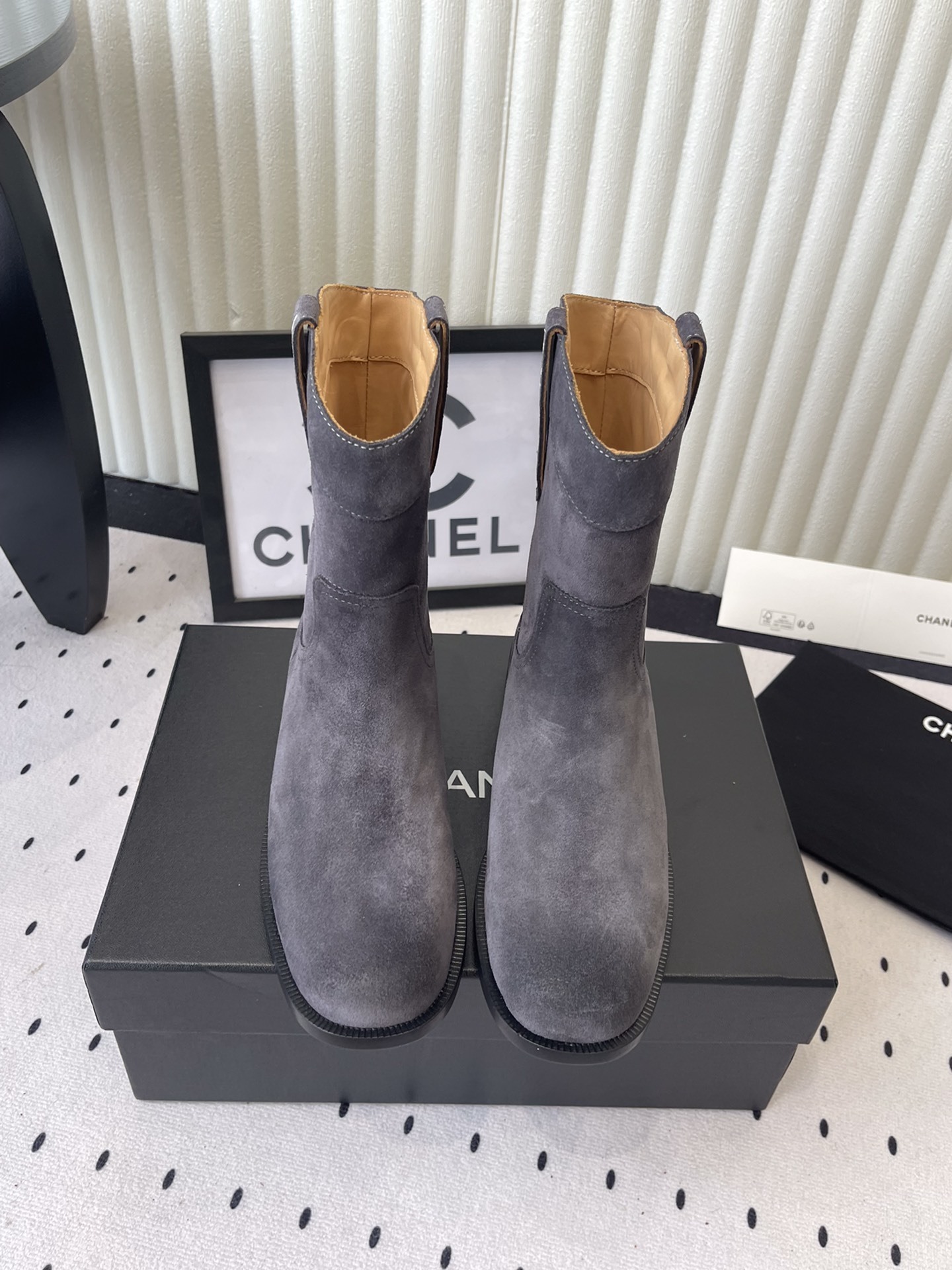 Chanel Signature Gray Suede Ankle Boots – Elegant Designer Footwear