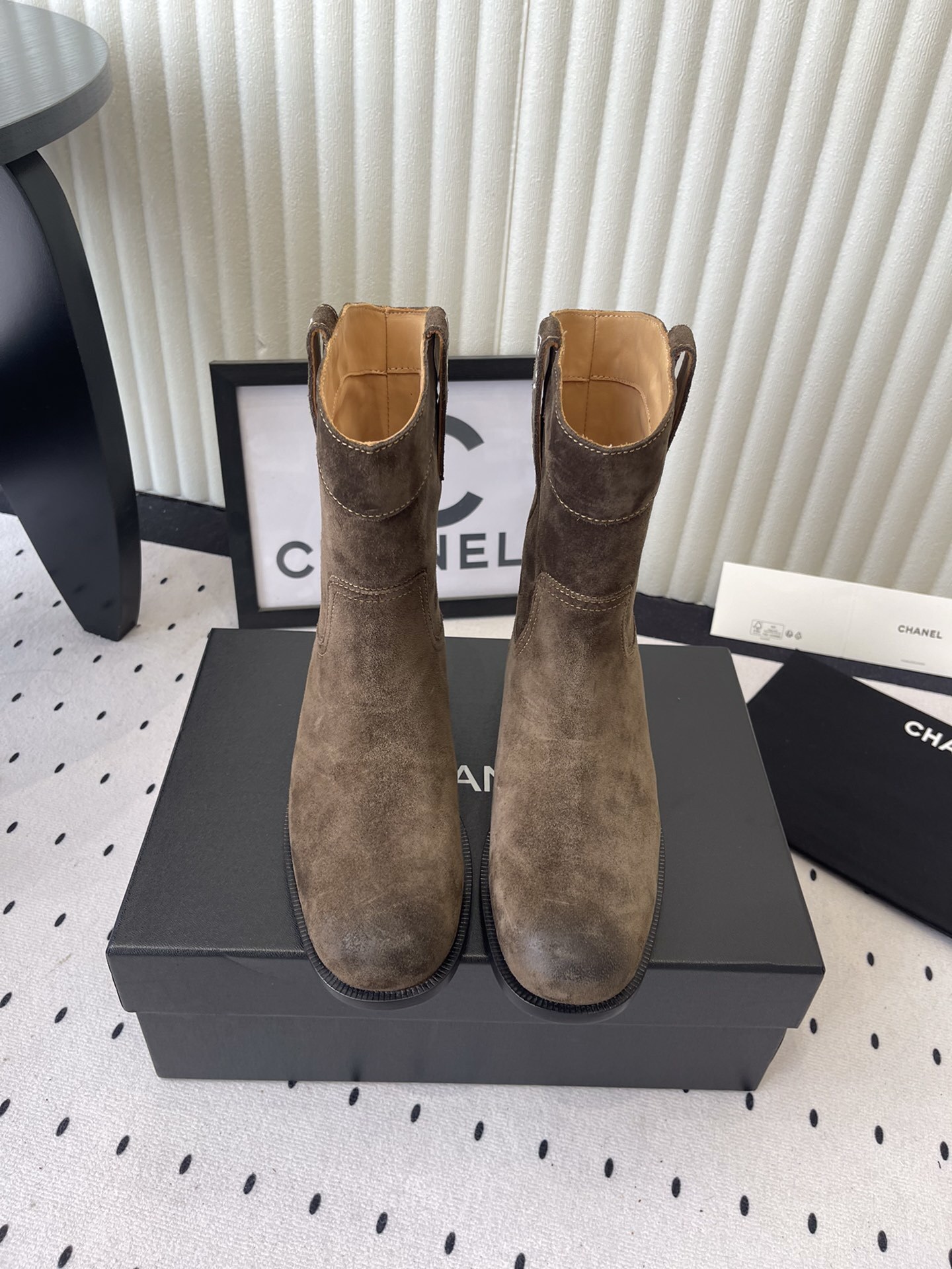 Chanel Brown Suede Western Ankle Boots – Designer Women’s Shoes