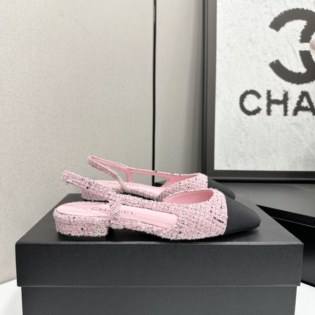 Chanel Pink Tweed Slingback Flats – Elegant Luxury Footwear