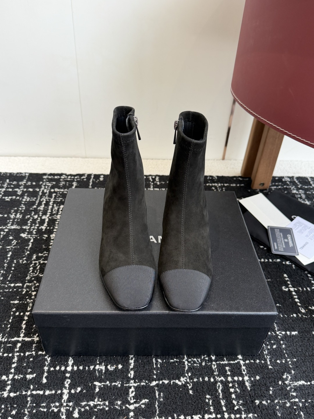 Chanel Black Suede Ankle Boots with Elegant CC Logo Block Heel