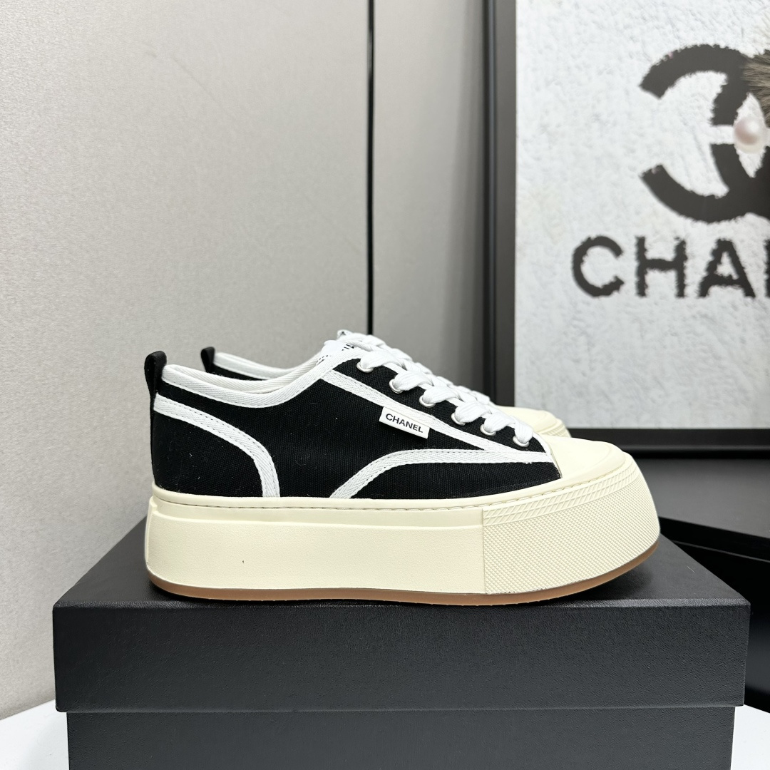 Chanel Black and White Canvas Chunky Platform Sneakers