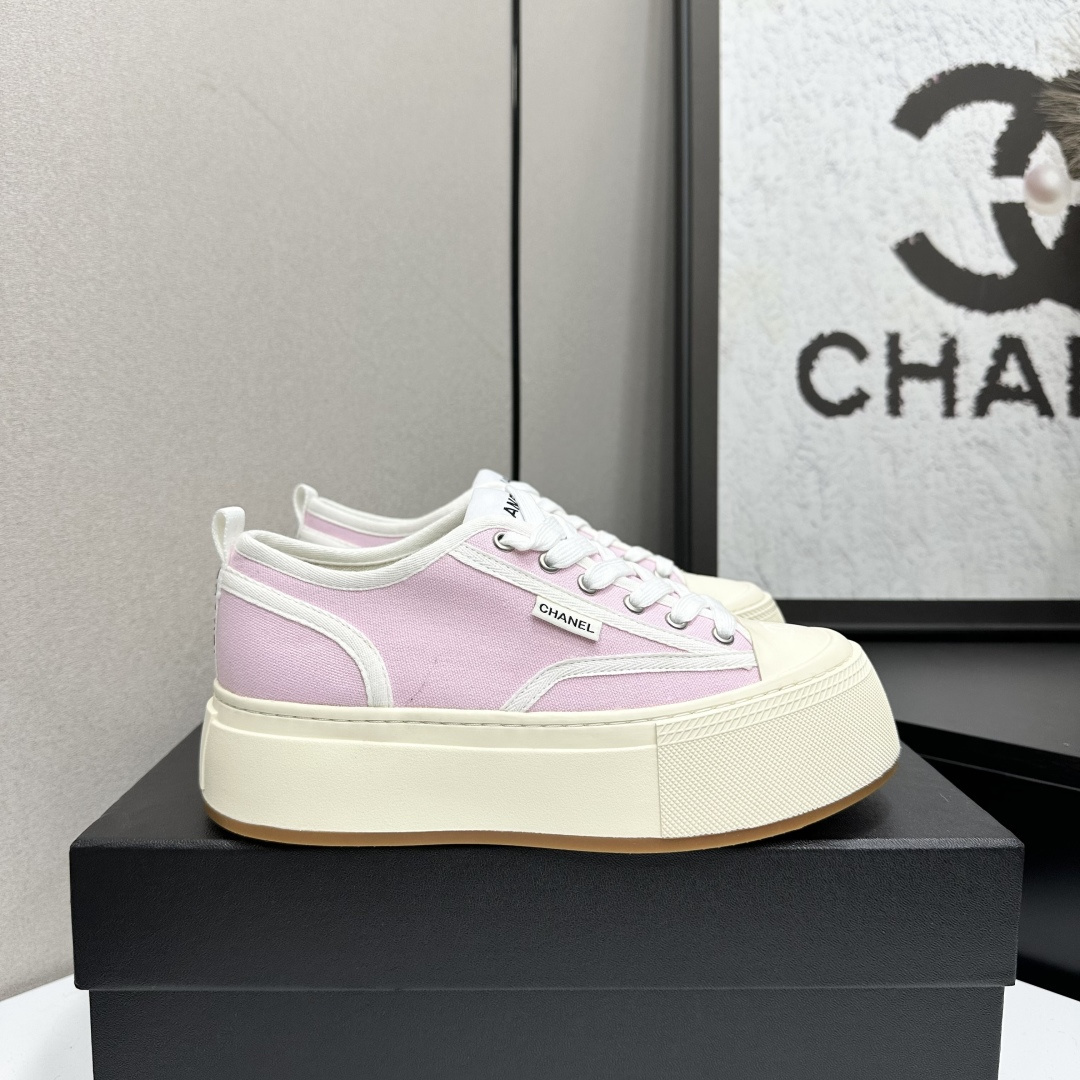 Chanel Pink Canvas Platform Sneakers – Luxury Designer Casual Shoes