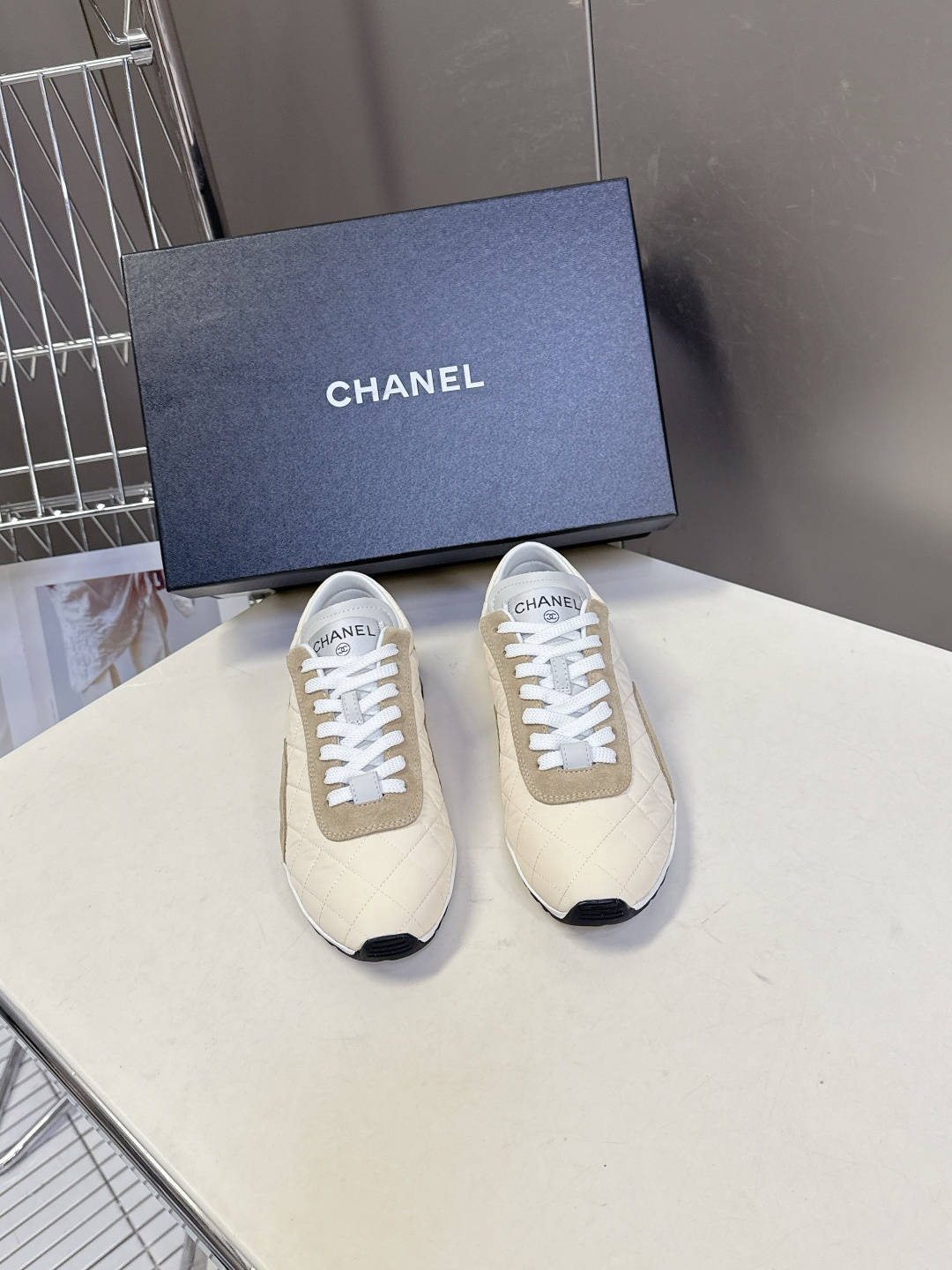 Chanel Luxury Quilted Fabric and Suede Sneakers – Beige/Tan
