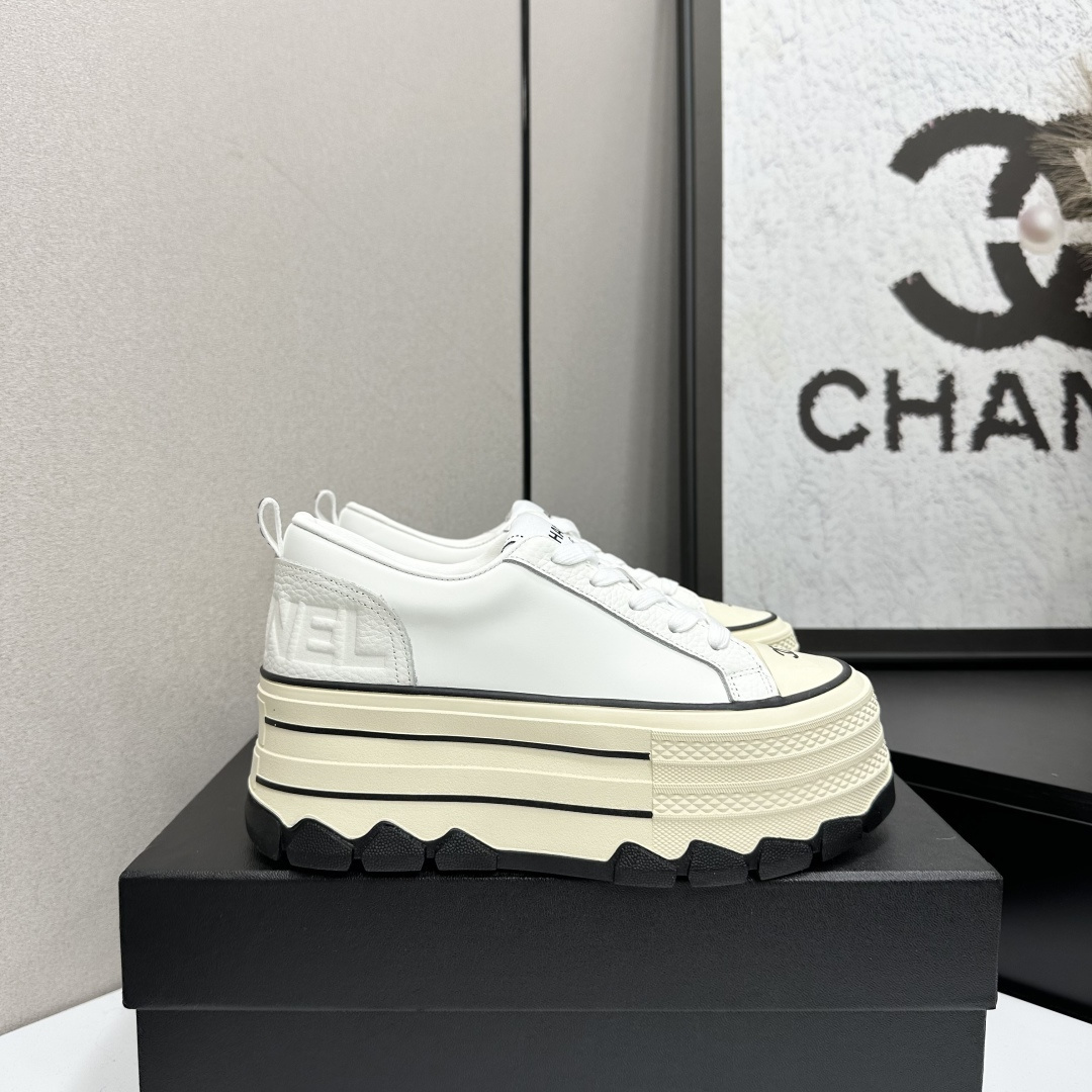 Luxury Chanel White Leather Platform Sneakers – Chunky Sole
