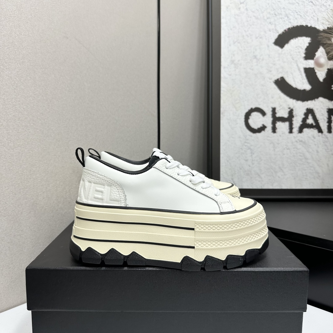 Chanel Luxury White Platform Sneakers – Elegant Chunky Sole Shoes