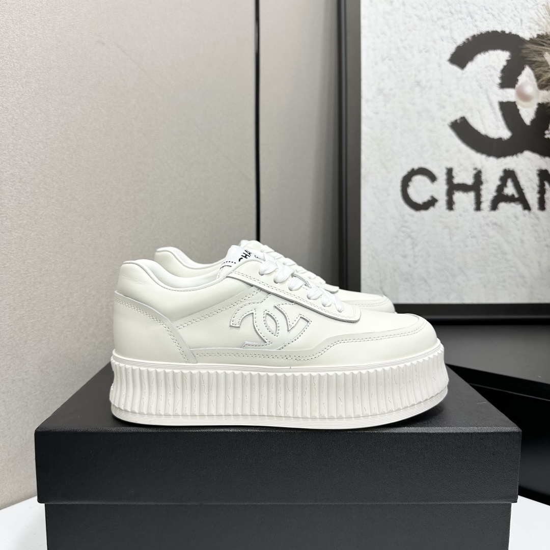 Luxury Chanel White Leather Platform Sneakers for Women
