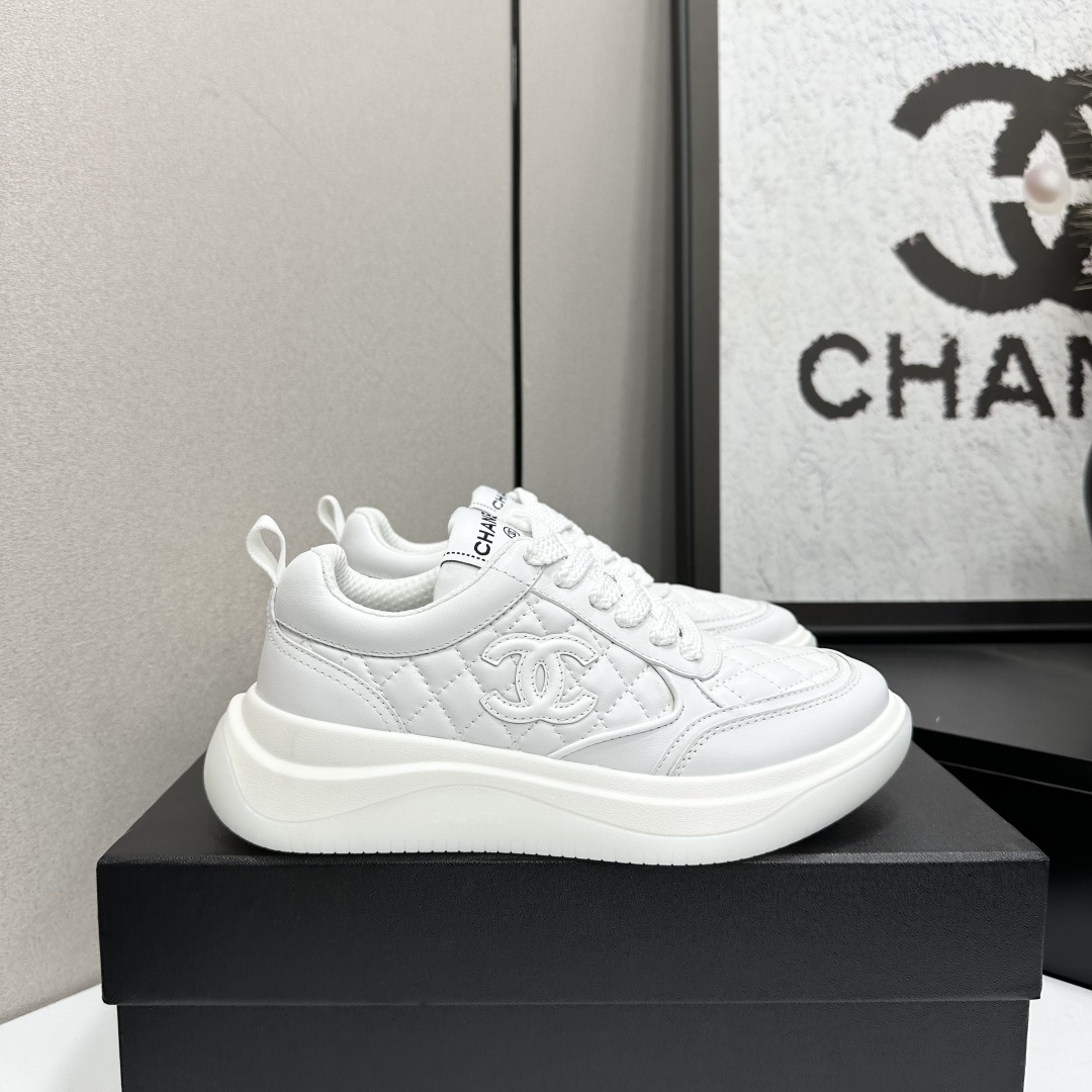 Chanel Women’s White Quilted Leather Platform Sneakers